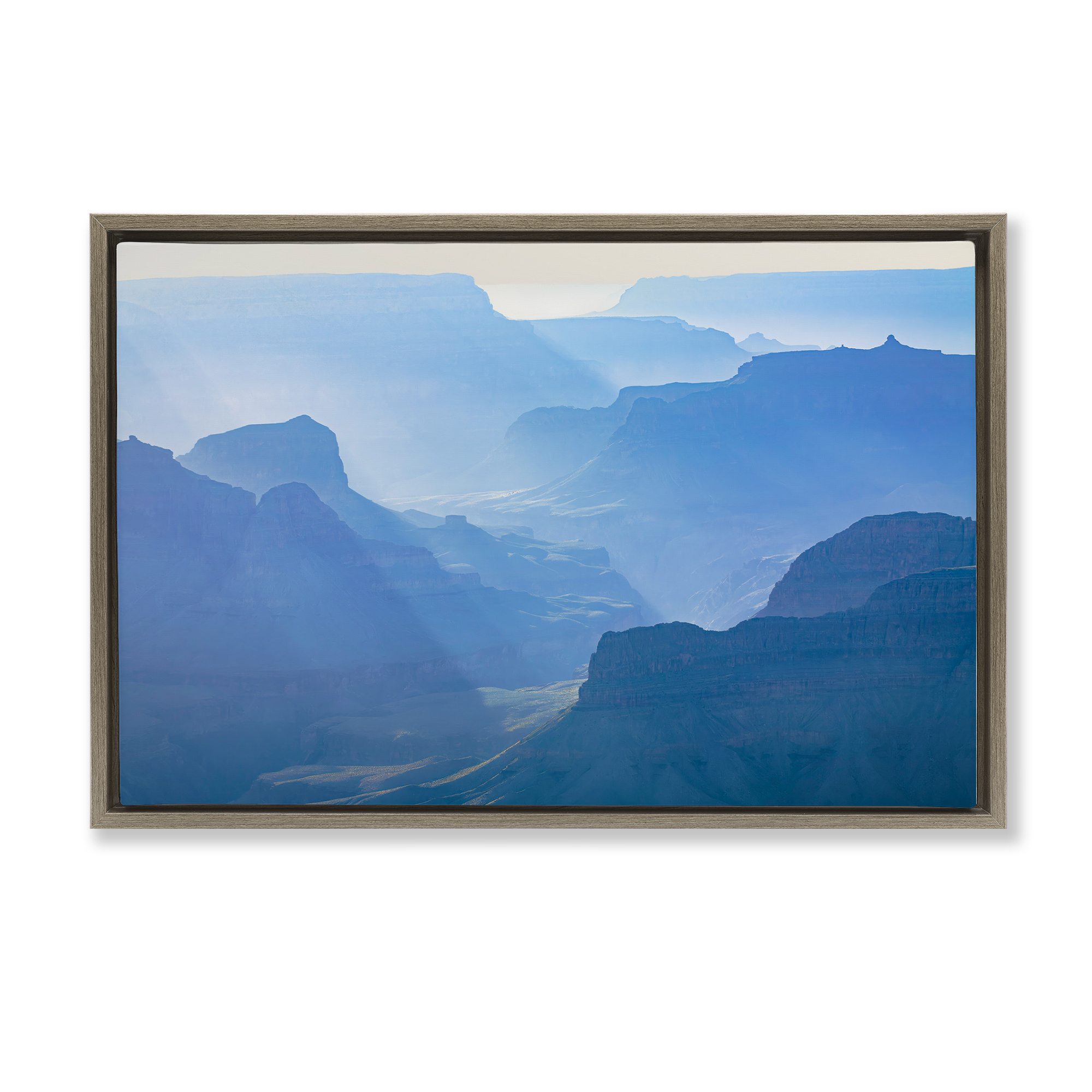Stupell Industries Blue Sunlit Peaks Landscape & Nature Photography Brown Floater Framed Canvas Art Print Wall Art, 31 x 21