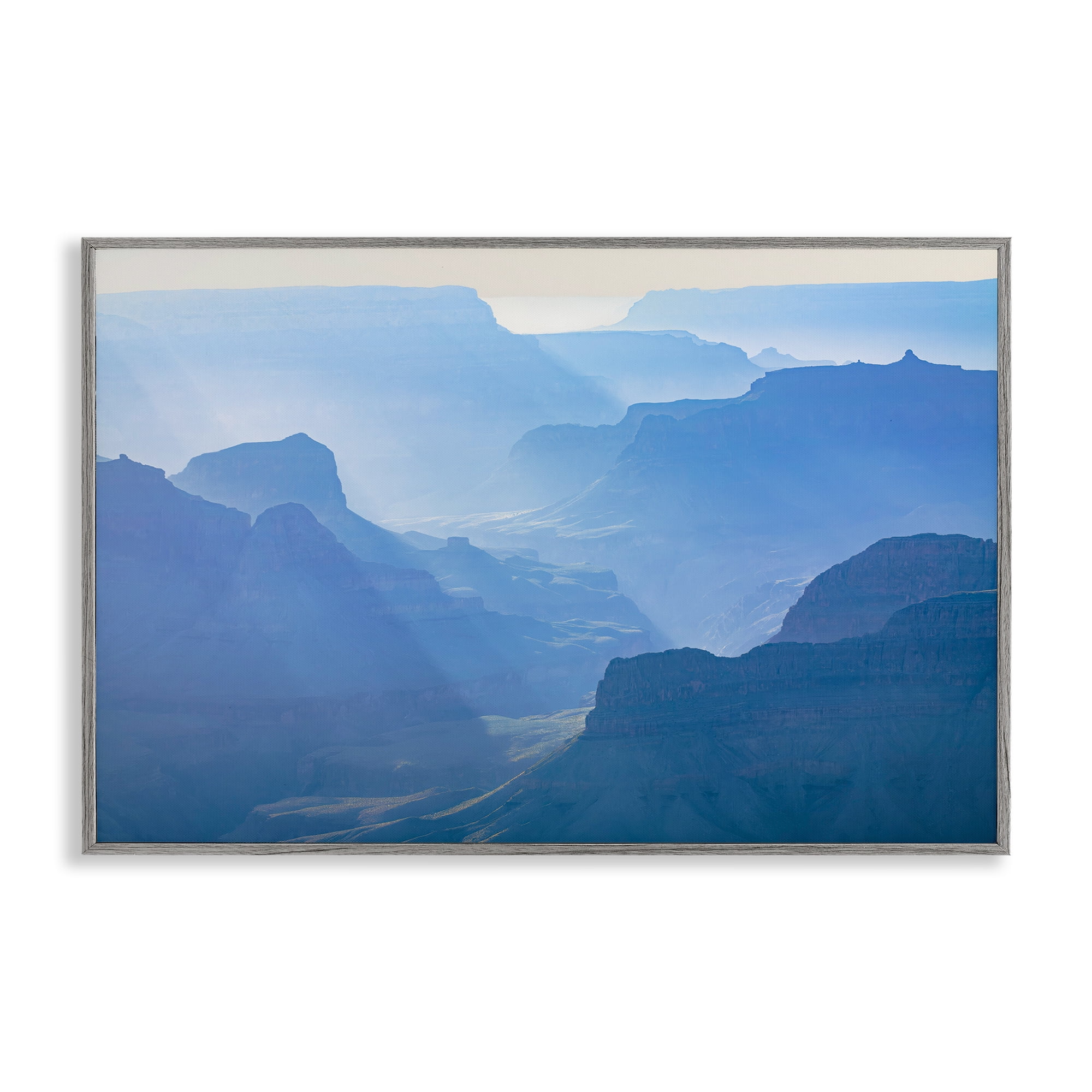 Stupell Industries Blue Sunlit Peaks Landscape & Nature Photography Gray Framed Art Print Wall Art, 30 x 20