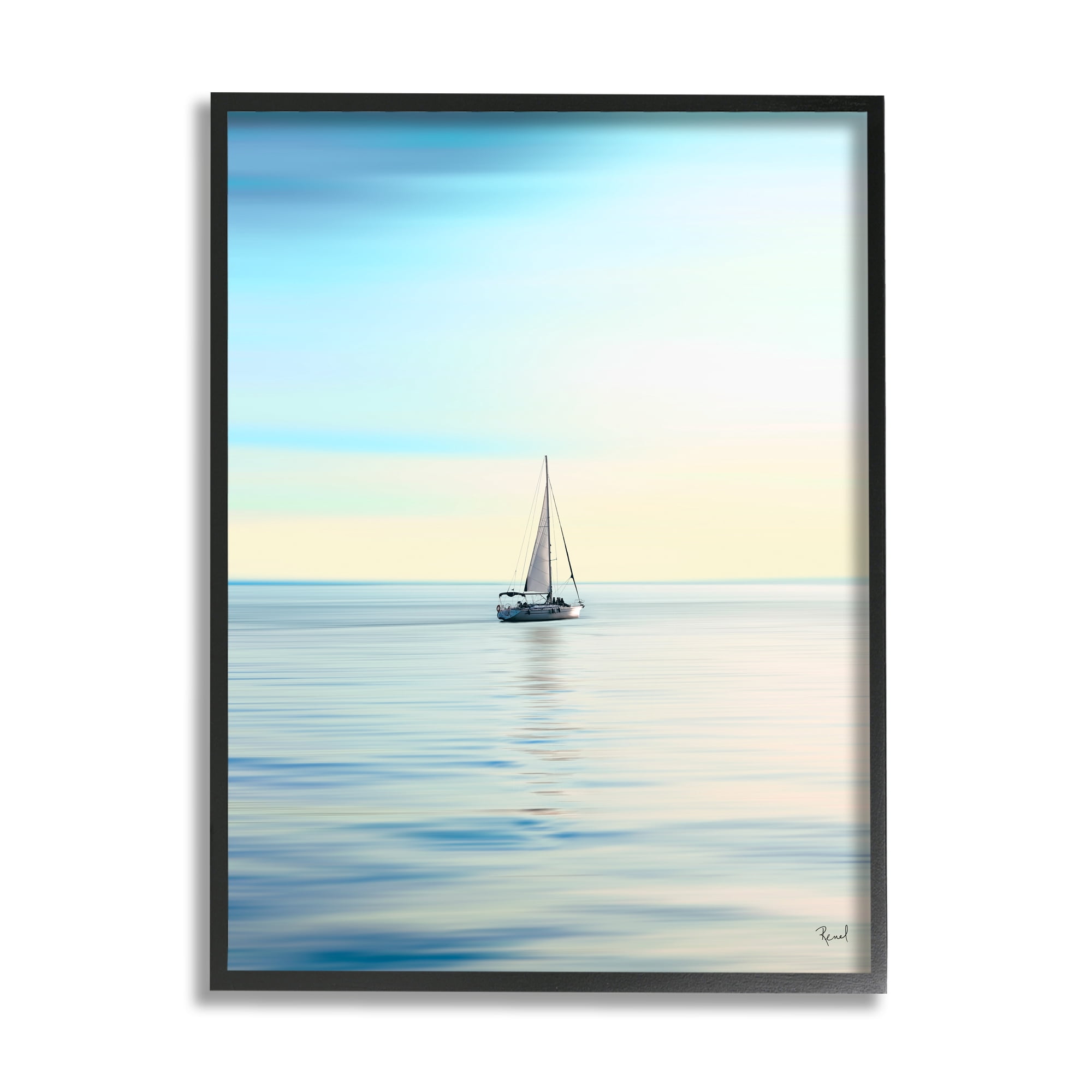 Stupell Industries Blue Sunlit Sailboat Transportation Painting Black Framed Art Print Wall Art, 11 x 14