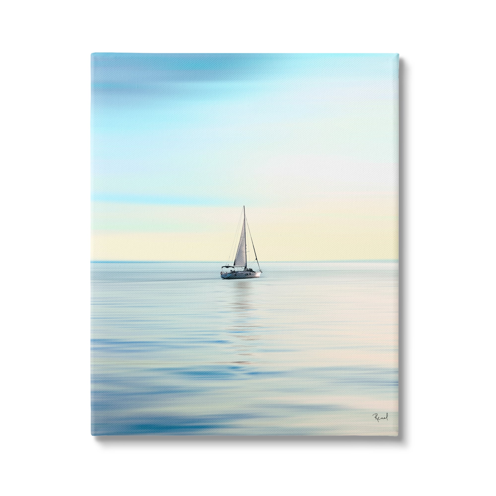 Stupell Industries Blue Sunlit Sailboat Transportation Painting Gallery Wrapped Canvas Art Print Wall Art, 36 x 48