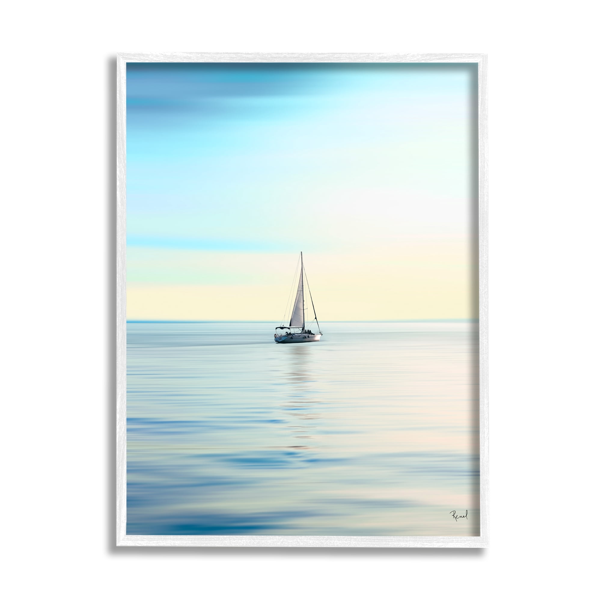 Stupell Industries Blue Sunlit Sailboat Transportation Painting White Framed Art Print Wall Art, 24 x 30