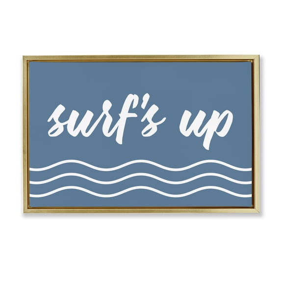 Stupell Industries Eclectic Blue Surf's Up Gold Floating Frame Canvas Art, 31 x 21, by Lettered and Lined