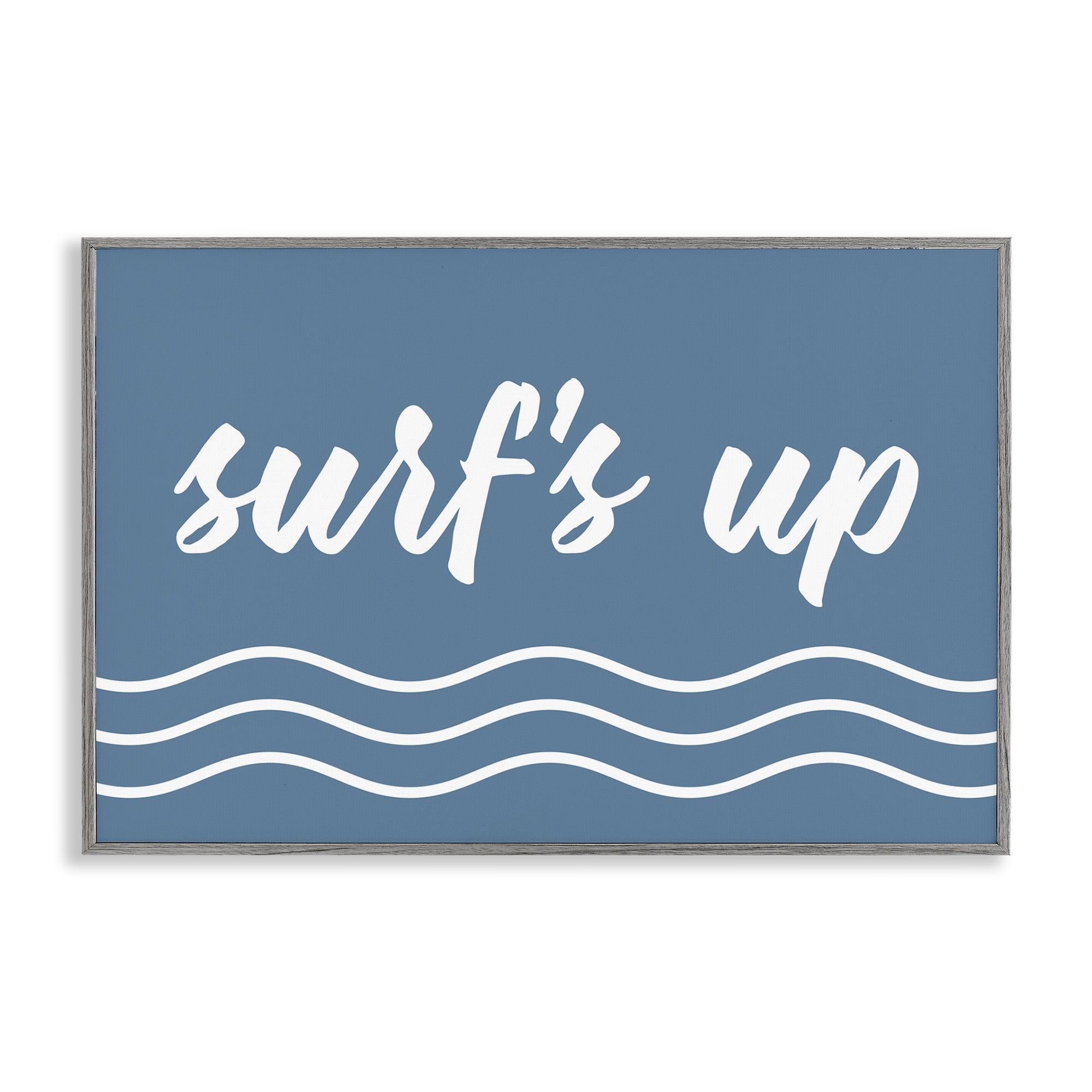 Stupell Industries Blue Surf's Up Typography Painting Gray Framed Art Print Wall Art, 24 x 16