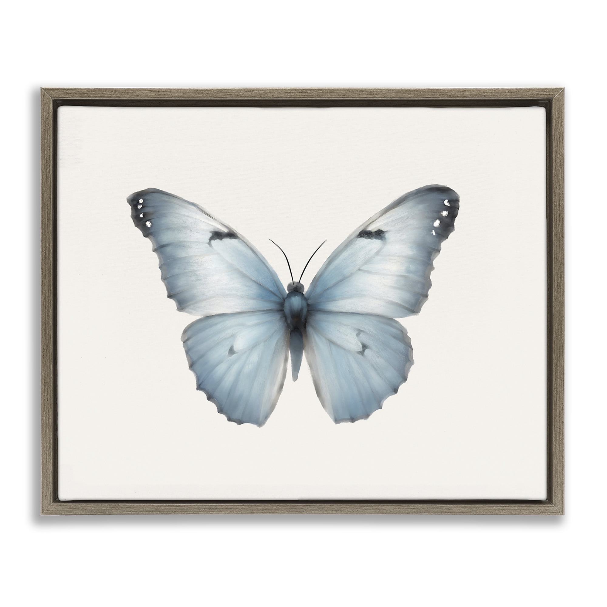 Stupell Industries Blue Symmetrical Butterfly Animals Painting Brown Floater Framed Canvas Art Print Wall Art, 21 x 17