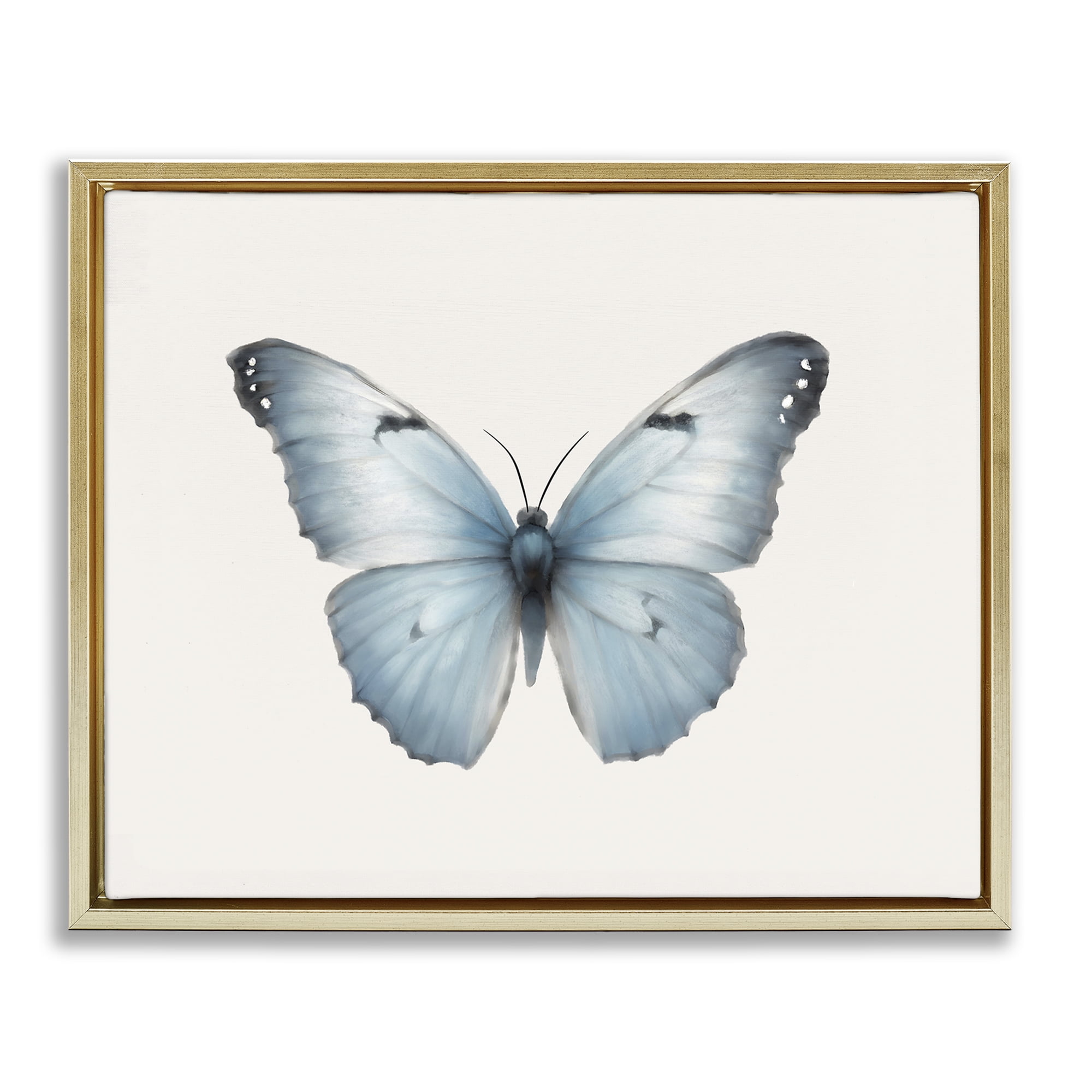 Stupell Industries Blue Symmetrical Butterfly Animals Painting Gold Floater Framed Canvas Art Print Wall Art, 31 x 25