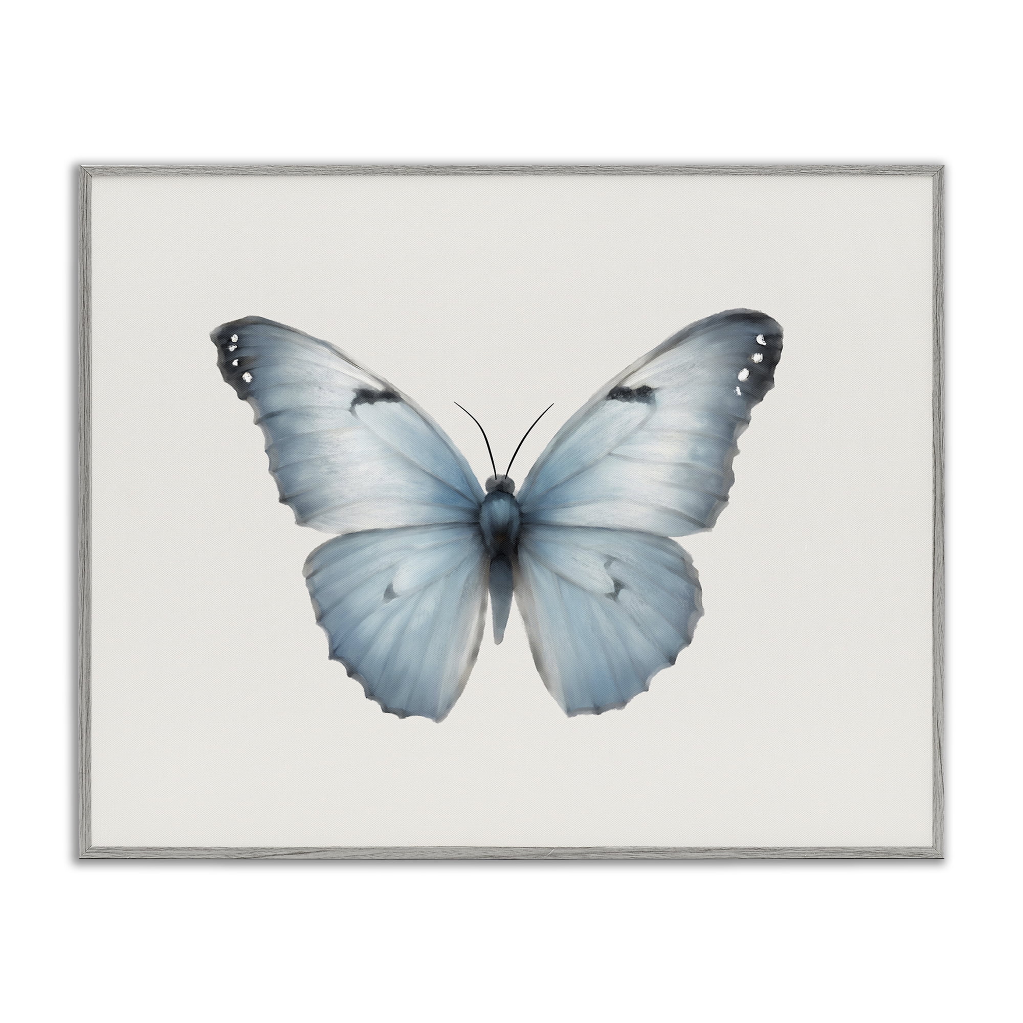 Stupell Industries Blue Symmetrical Butterfly Animals Painting Gray Framed Art Print Wall Art, 20 x 16