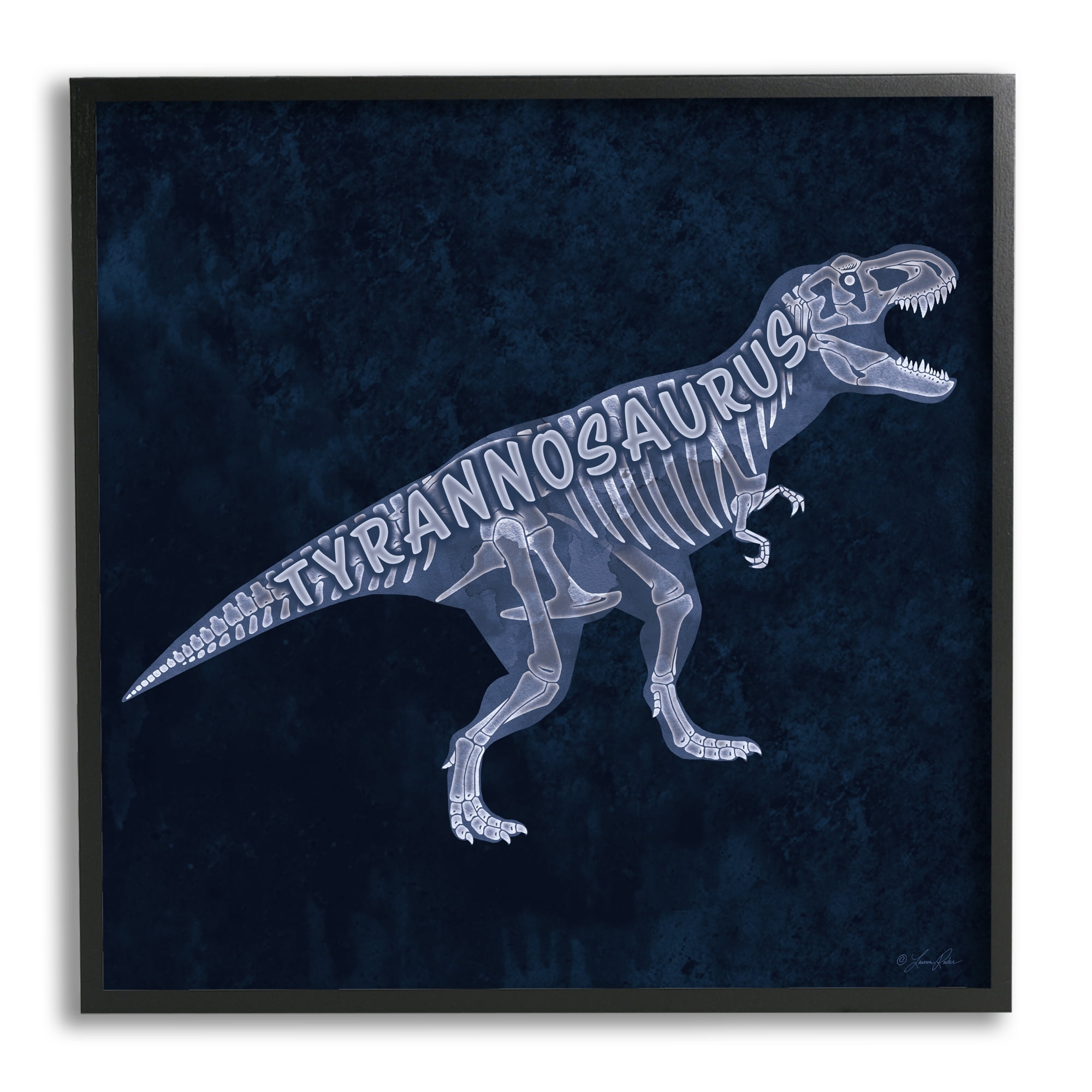 Stupell Industries Blue T-Rex Skeleton Animals & Insects Painting Black Framed Art Print Wall Art, 24 x 24