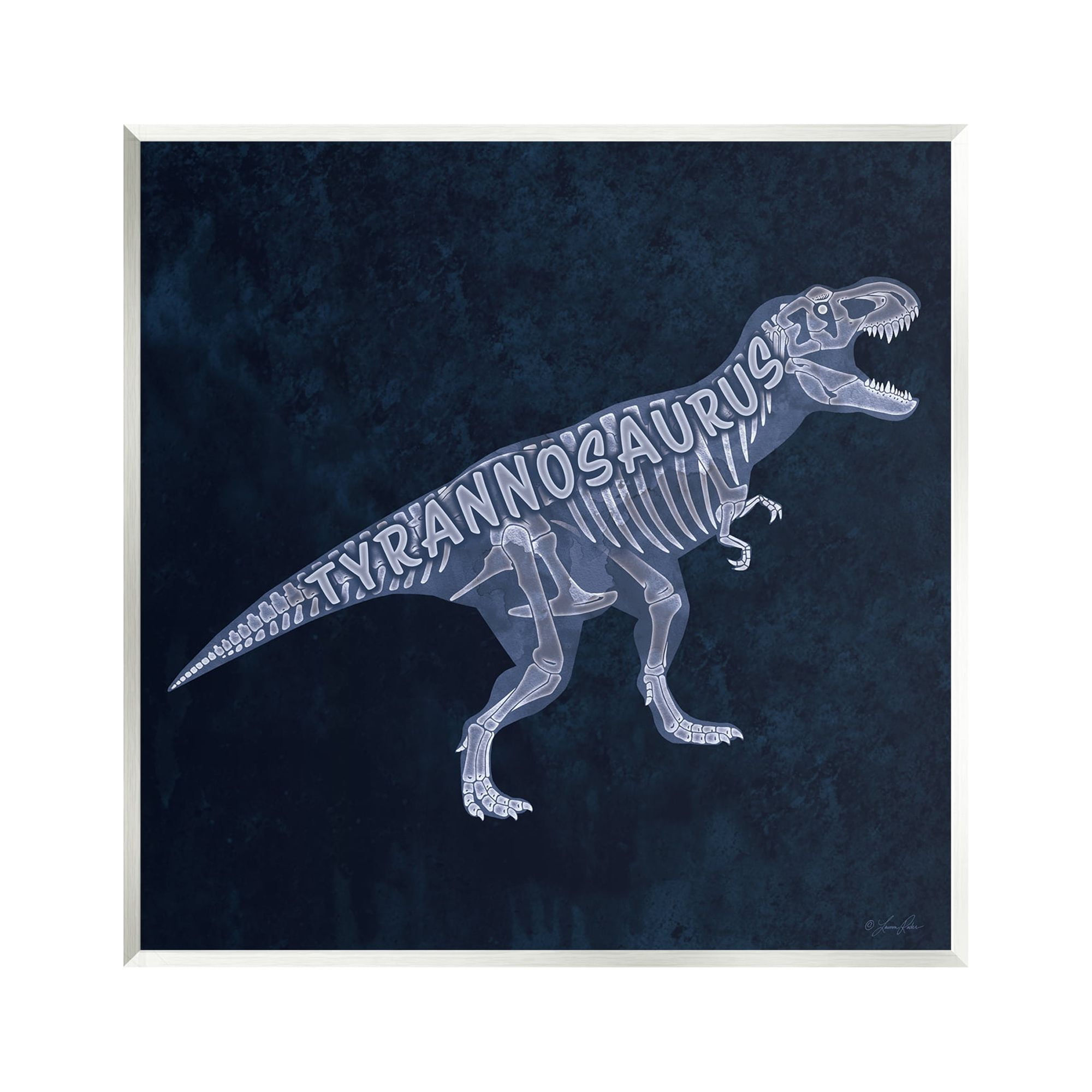 Stupell Industries Blue T-Rex Skeleton Animals & Insects Painting Unframed Art Print Wall Art, 12 x 12