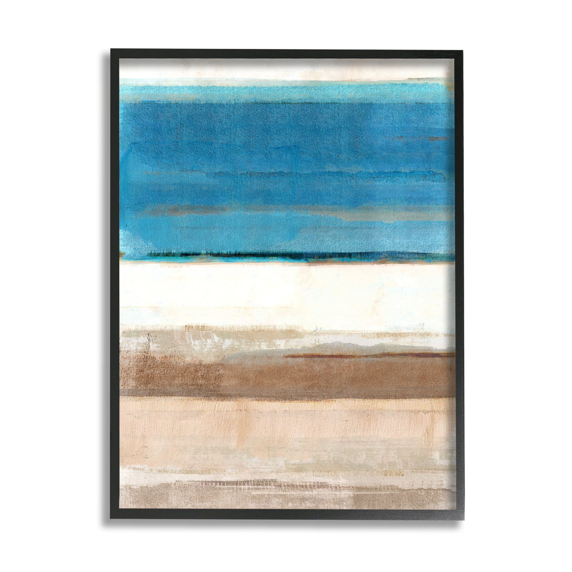 Stupell Industries Blue & Tan Abstraction Abstract Painting Black Framed Art Print Wall Art, 24 x 30