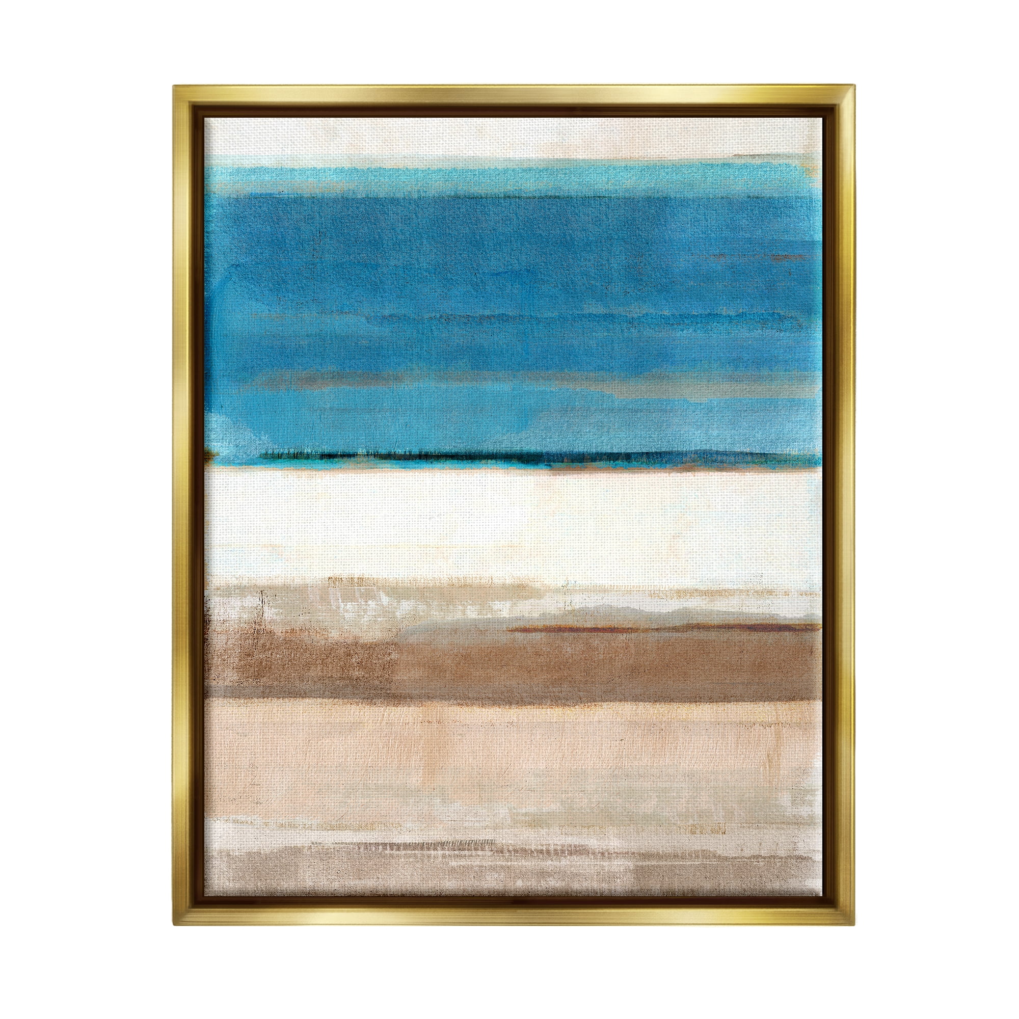 Stupell Industries Blue & Tan Abstraction Abstract Painting Gold Floater Framed Canvas Art Print Wall Art, 17 x 21