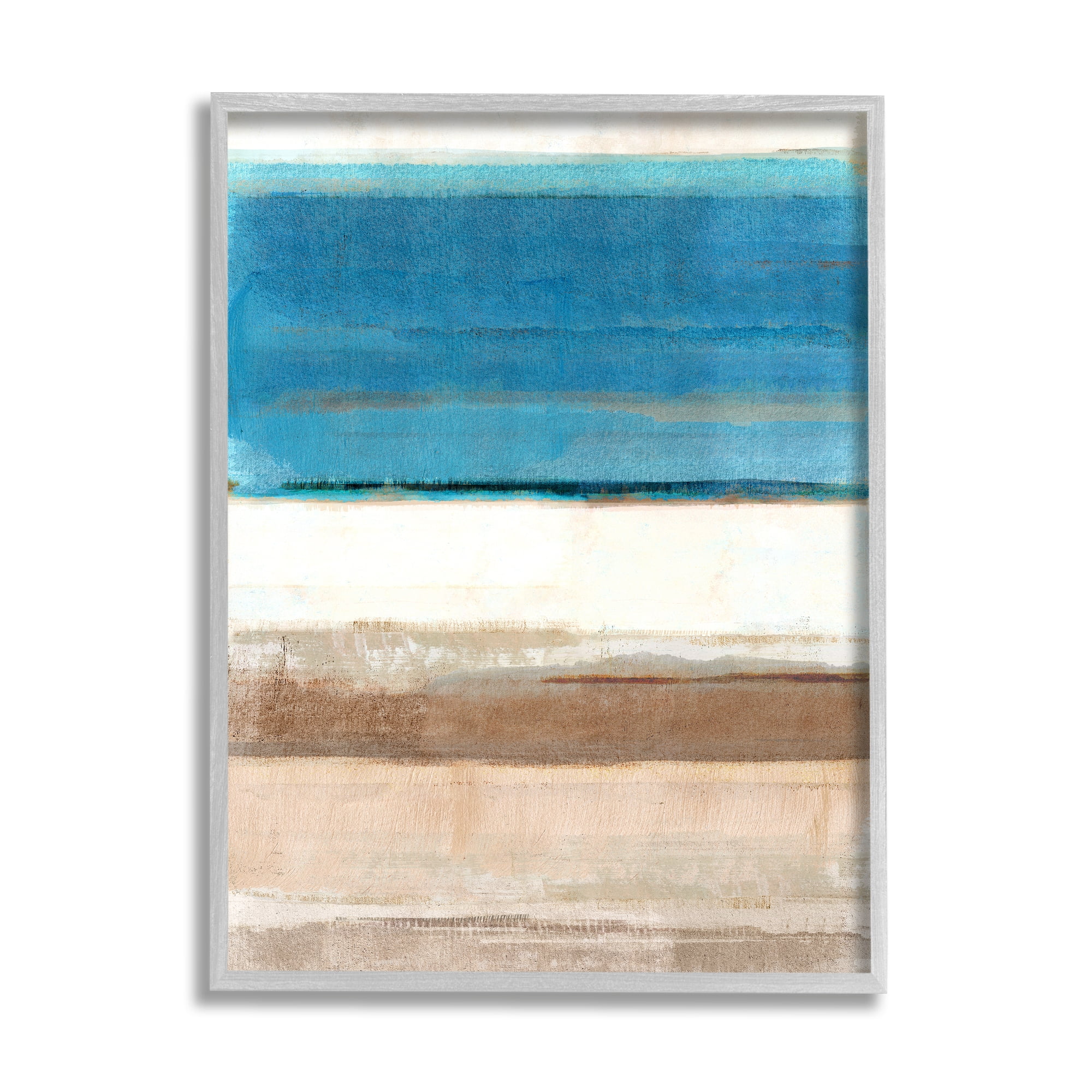 Stupell Industries Blue & Tan Abstraction Abstract Painting Gray Framed Art Print Wall Art, 11 x 14