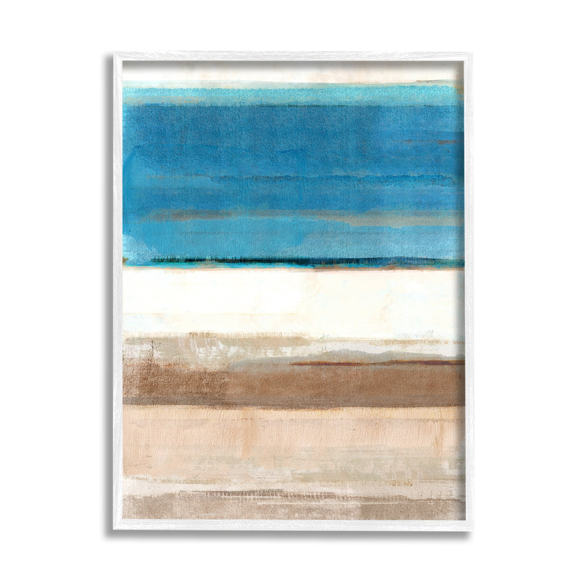 Stupell Industries Blue & Tan Abstraction Abstract Painting White Framed Art Print Wall Art, 24 x 30