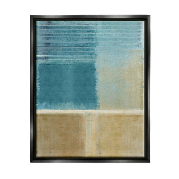Stupell Industries Blue & Tan Painting Abstract Painting Black Floater Framed Canvas Art Print Wall Art, 17 x 21