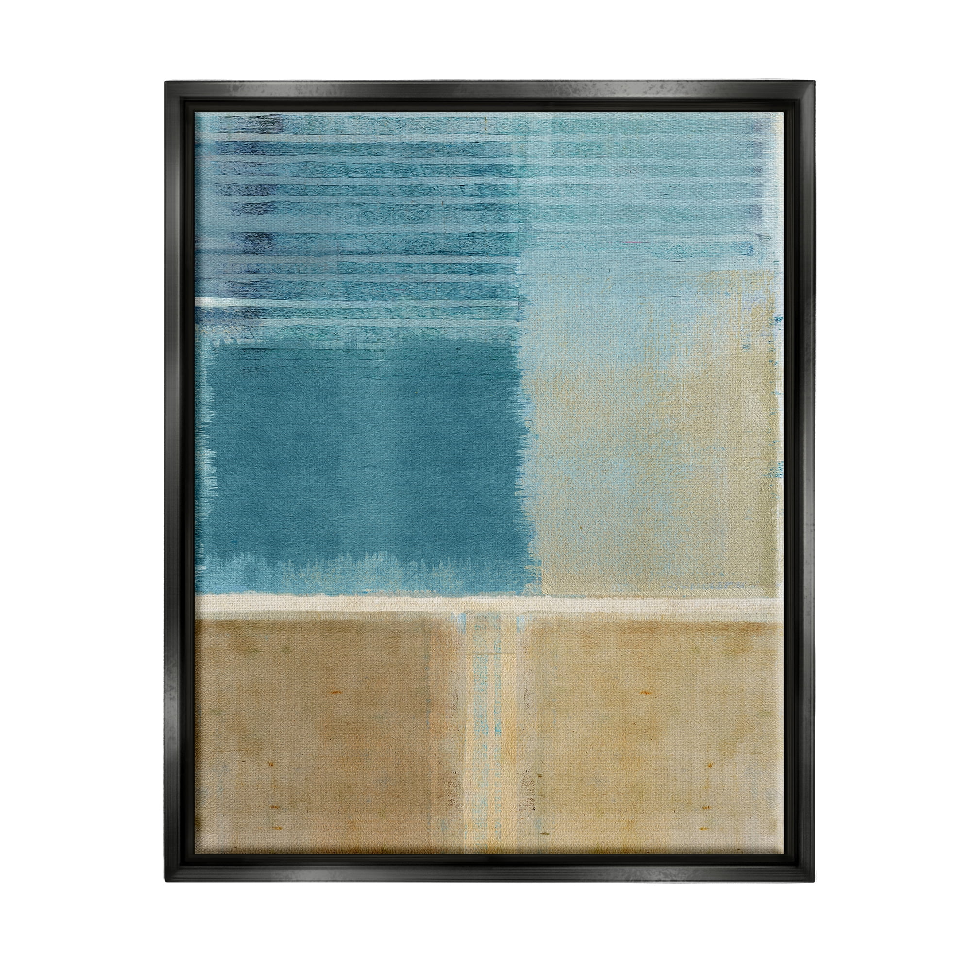 Stupell Industries Blue & Tan Painting Abstract Painting Black Floater Framed Canvas Art Print Wall Art, 25 x 31