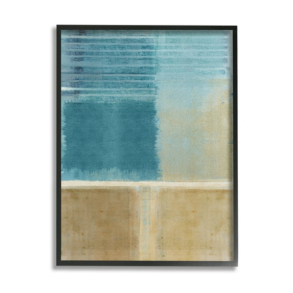 Stupell Industries Blue & Tan Painting Abstract Painting Black Framed Art Print Wall Art, 16 x 20