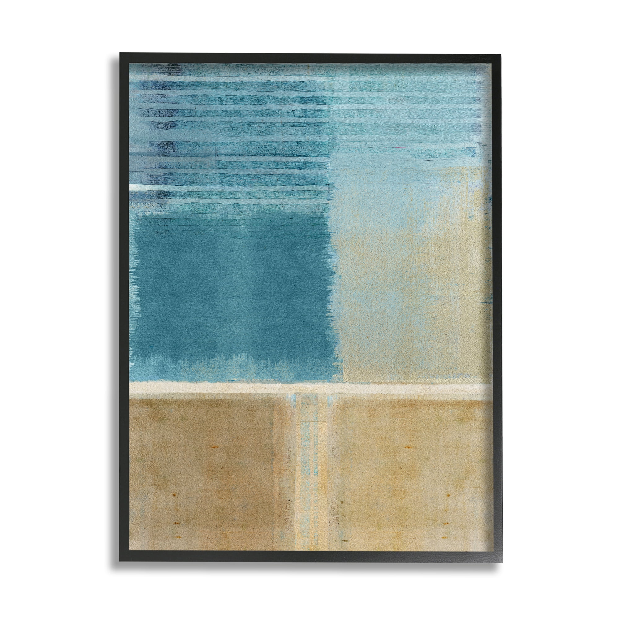Stupell Industries Blue & Tan Painting Abstract Painting Black Framed Art Print Wall Art, 24 x 30