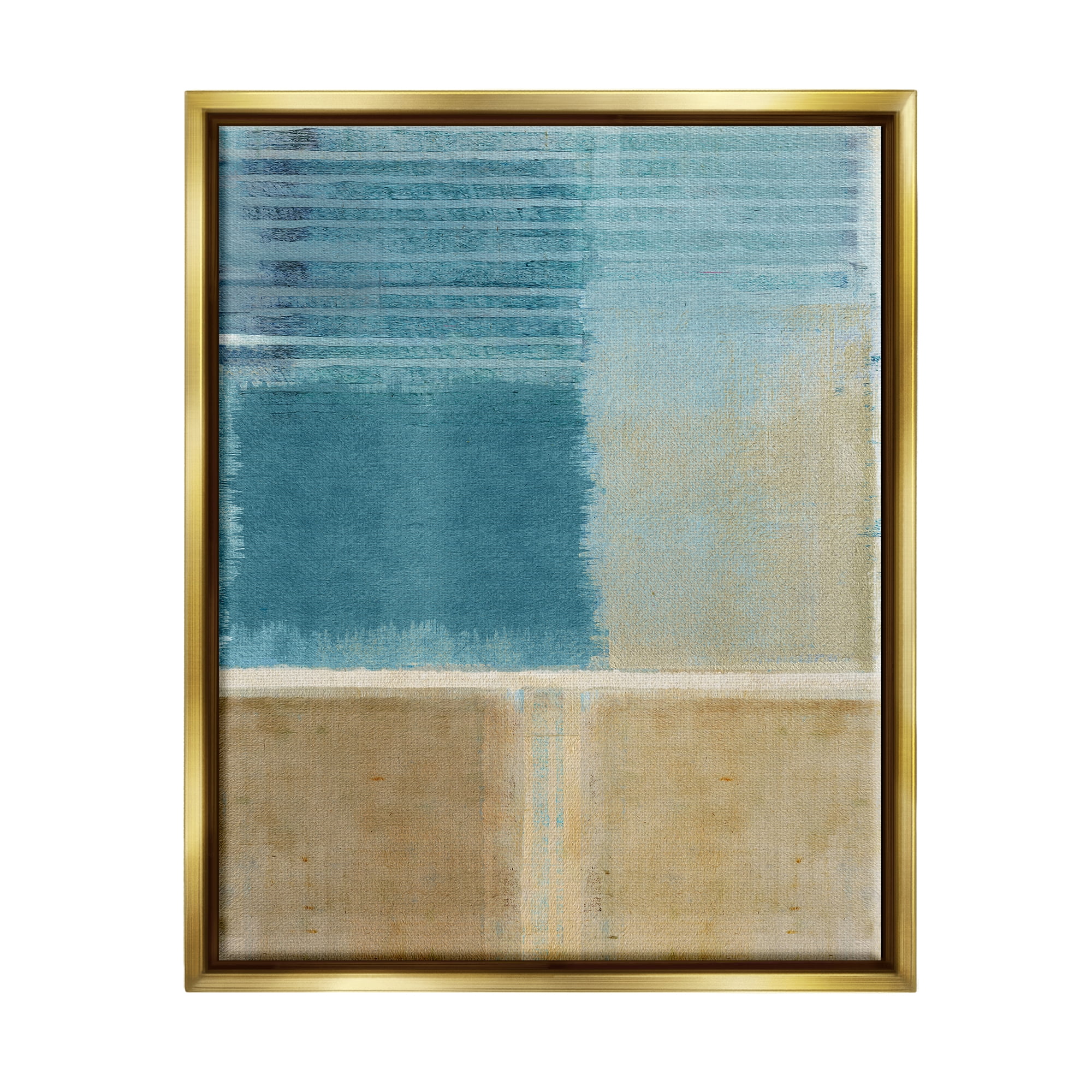 Stupell Industries Blue & Tan Painting Abstract Painting Gold Floater Framed Canvas Art Print Wall Art, 25 x 31