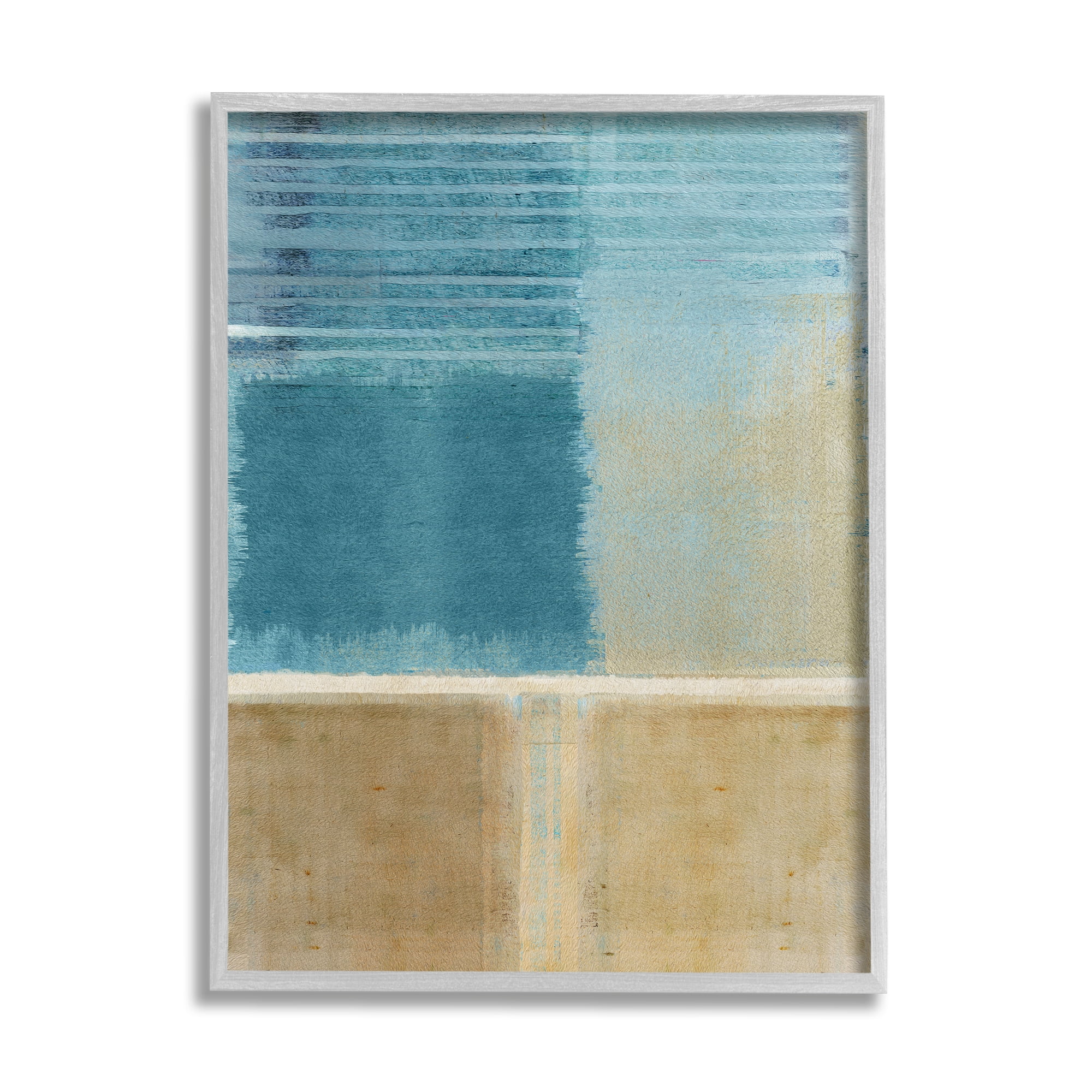 Stupell Industries Blue & Tan Painting Abstract Painting Gray Framed Art Print Wall Art, 16 x 20