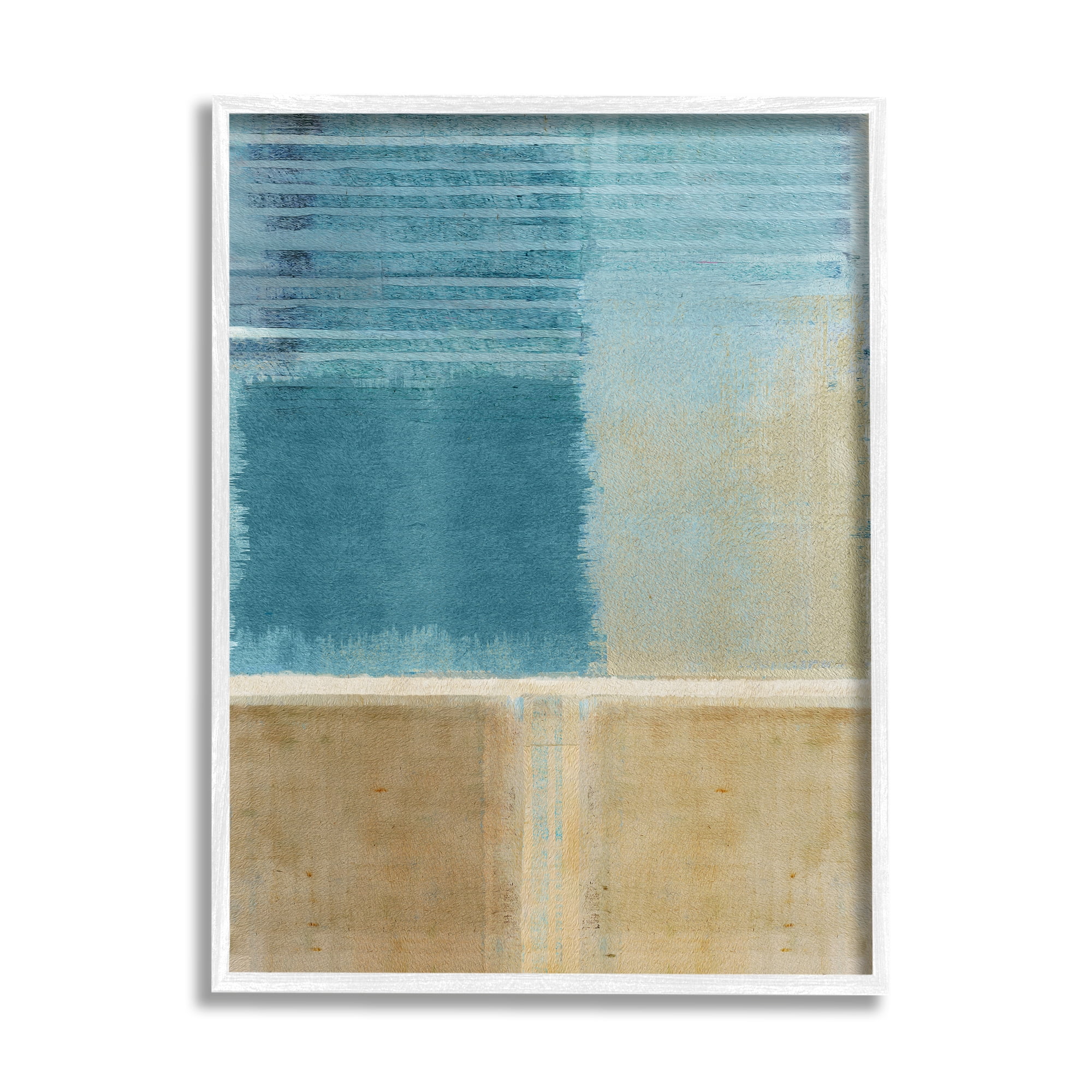 Stupell Industries Blue & Tan Painting Abstract Painting White Framed Art Print Wall Art, 16 x 20