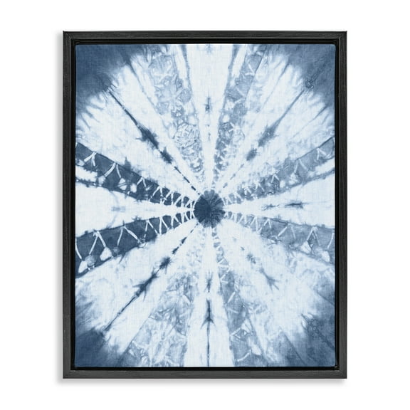Stupell Industries Blue Tie Dye Sunburst Abstract Painting Black Floater Framed Canvas Art Print Wall Art, 17 x 21