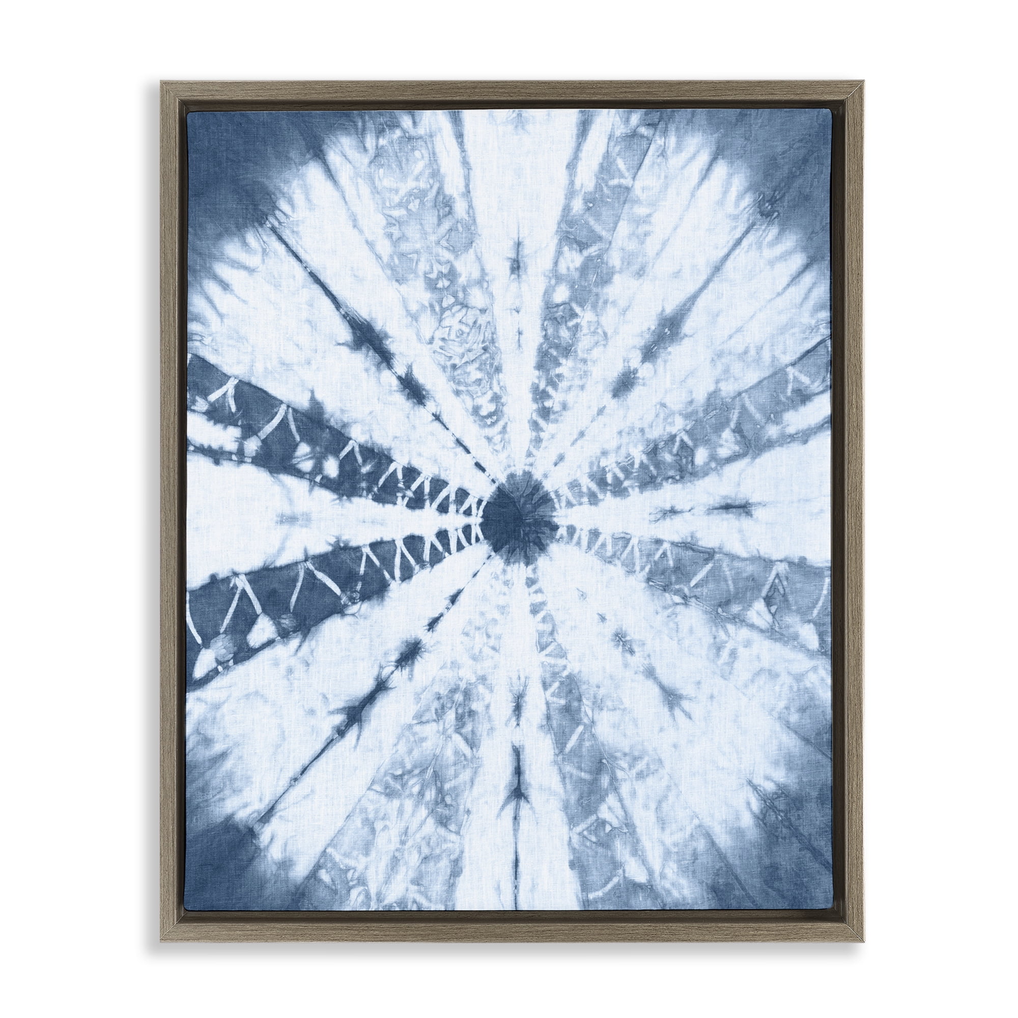 Stupell Industries Blue Tie Dye Sunburst Abstract Painting Brown Floater Framed Canvas Art Print Wall Art, 25 x 31