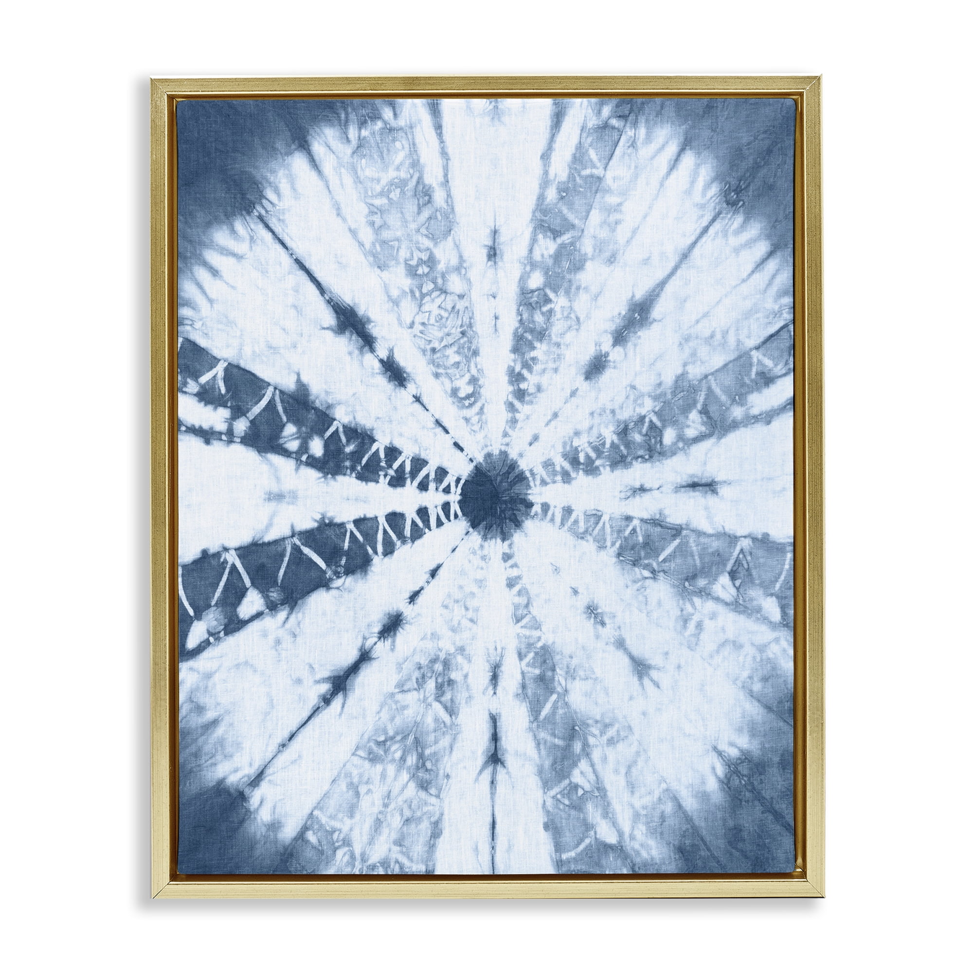 Stupell Industries Blue Tie Dye Sunburst Abstract Painting Gold Floater Framed Canvas Art Print Wall Art, 25 x 31