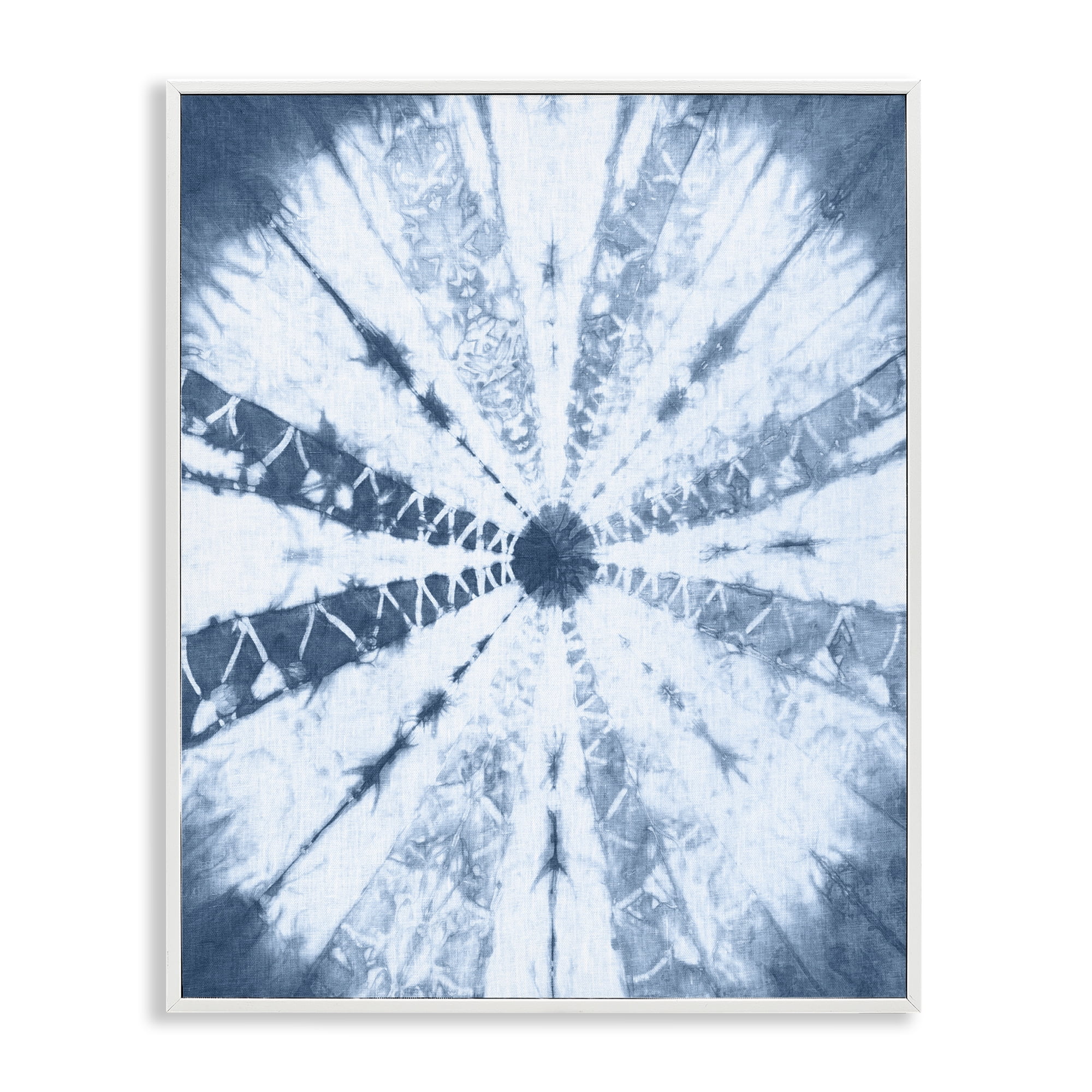 Stupell Industries Blue Tie Dye Sunburst Abstract Painting White Framed Art Print Wall Art, 24 x 30