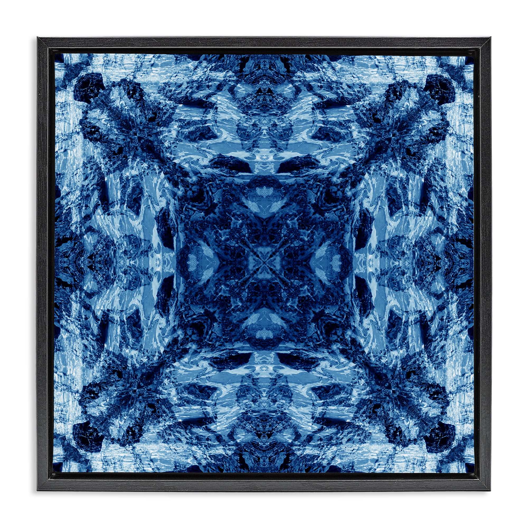 Stupell Industries Blue Tie Dye Symmetry Abstract Painting Black Floater Framed Canvas Art Print Wall Art, 25 x 25