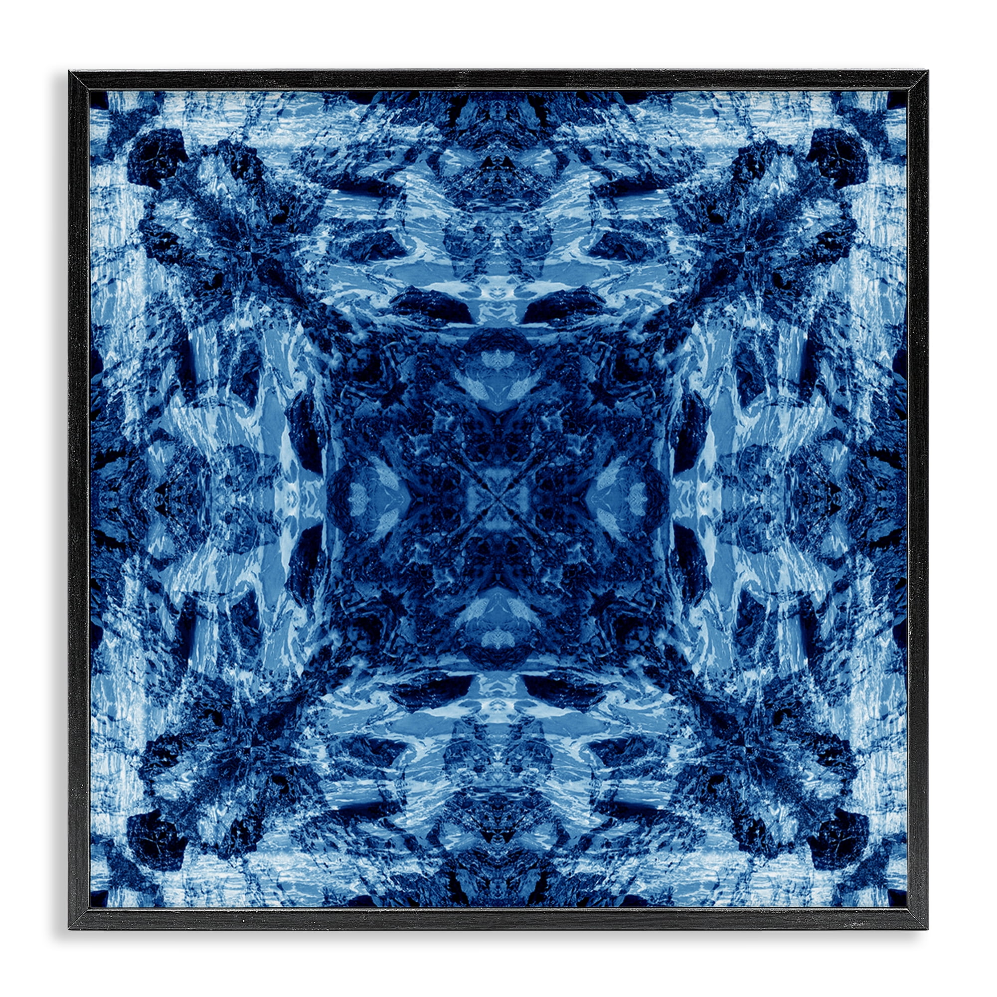 Stupell Industries Blue Tie Dye Symmetry Abstract Painting Black Framed Art Print Wall Art, 12 x 12