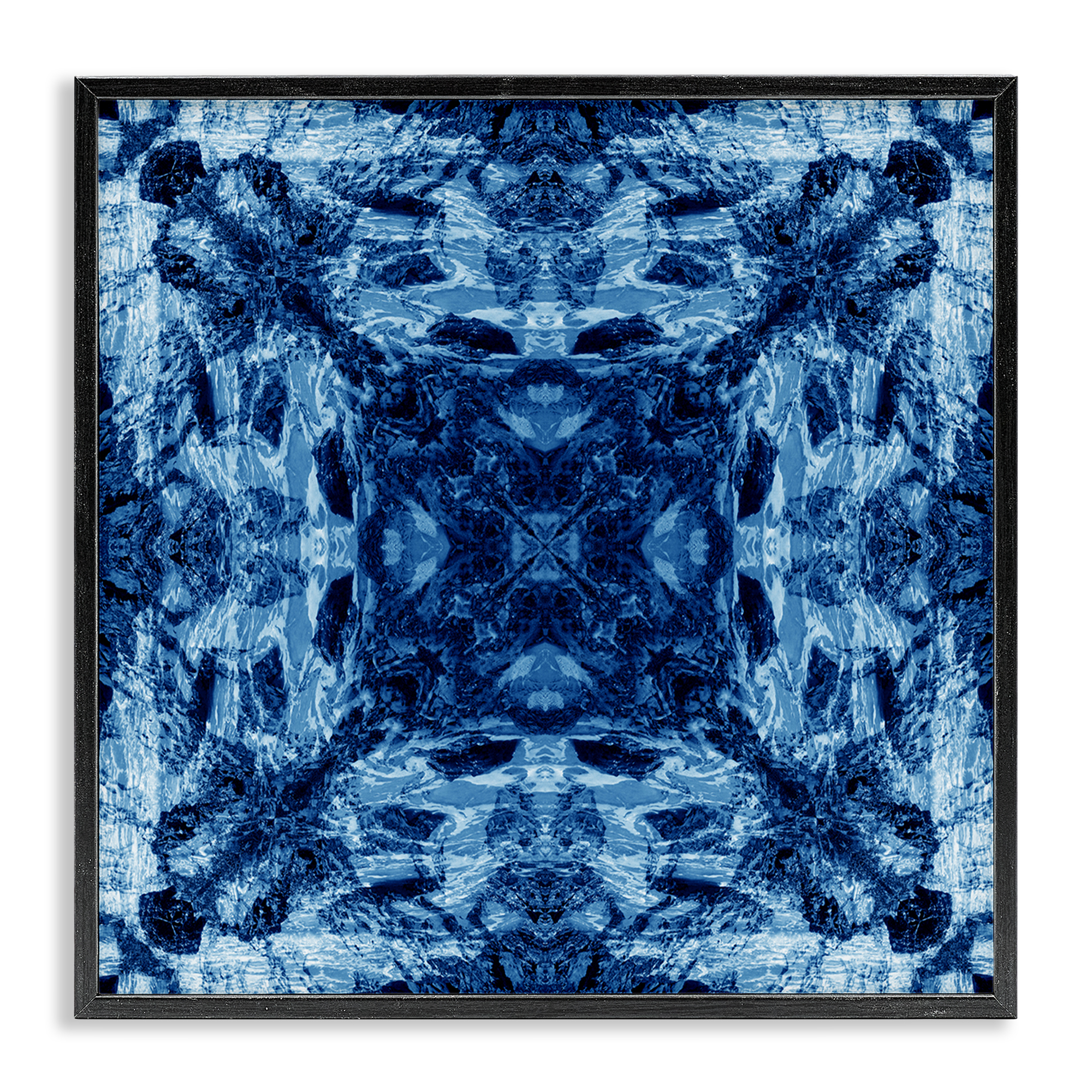 Stupell Industries Blue Tie Dye Symmetry Abstract Painting Black Framed Art Print Wall Art, 17 x 17