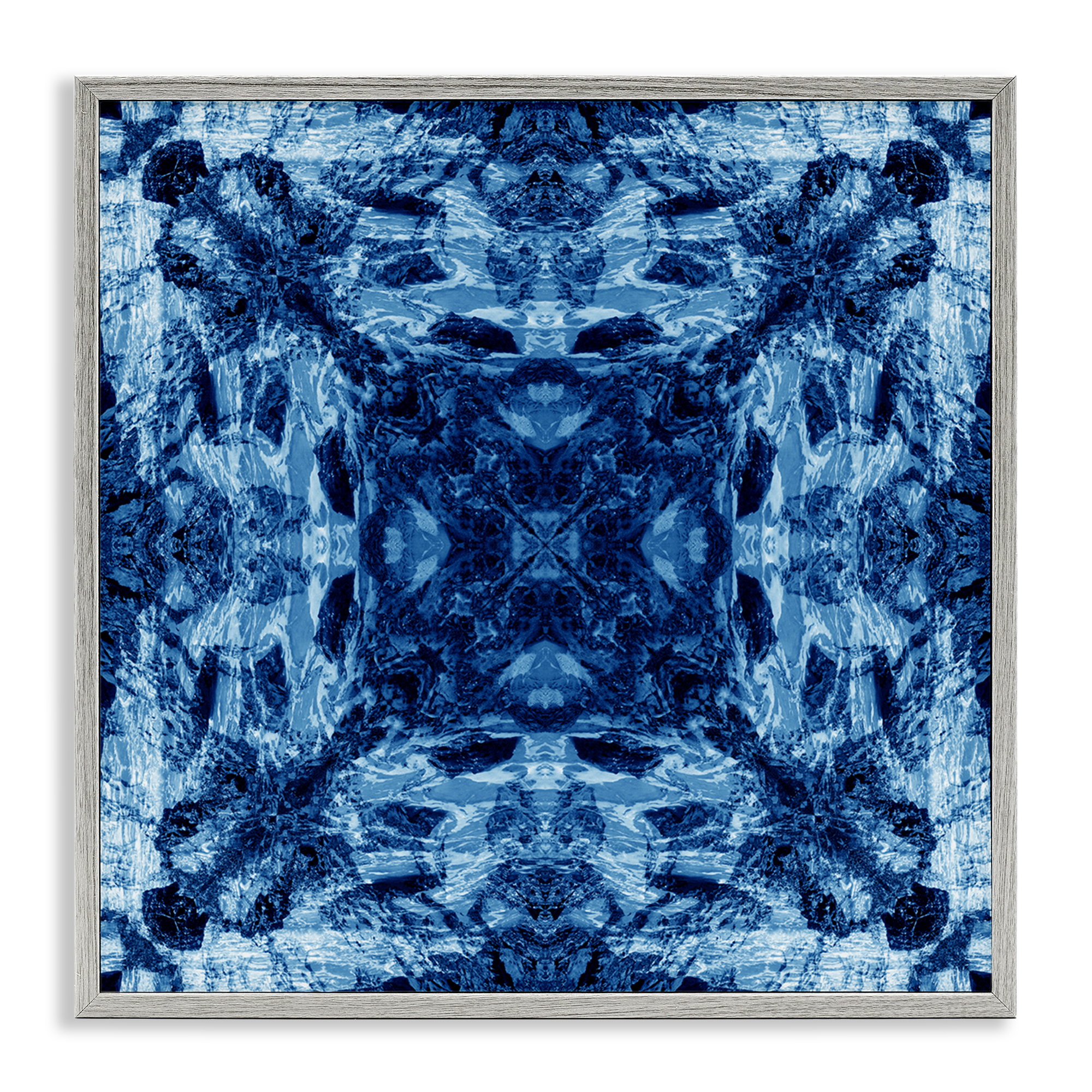 Stupell Industries Blue Tie Dye Symmetry Abstract Painting Gray Framed Art Print Wall Art, 12 x 12