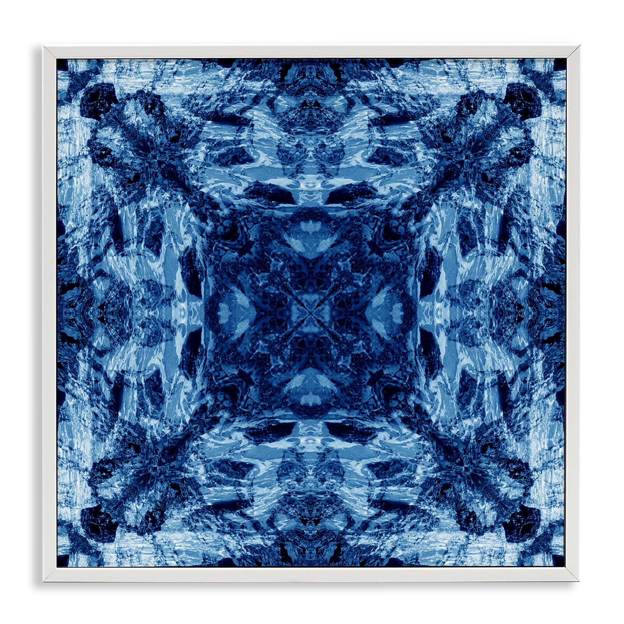 Stupell Industries Blue Tie Dye Symmetry Abstract Painting White Framed Art Print Wall Art, 17 x 17