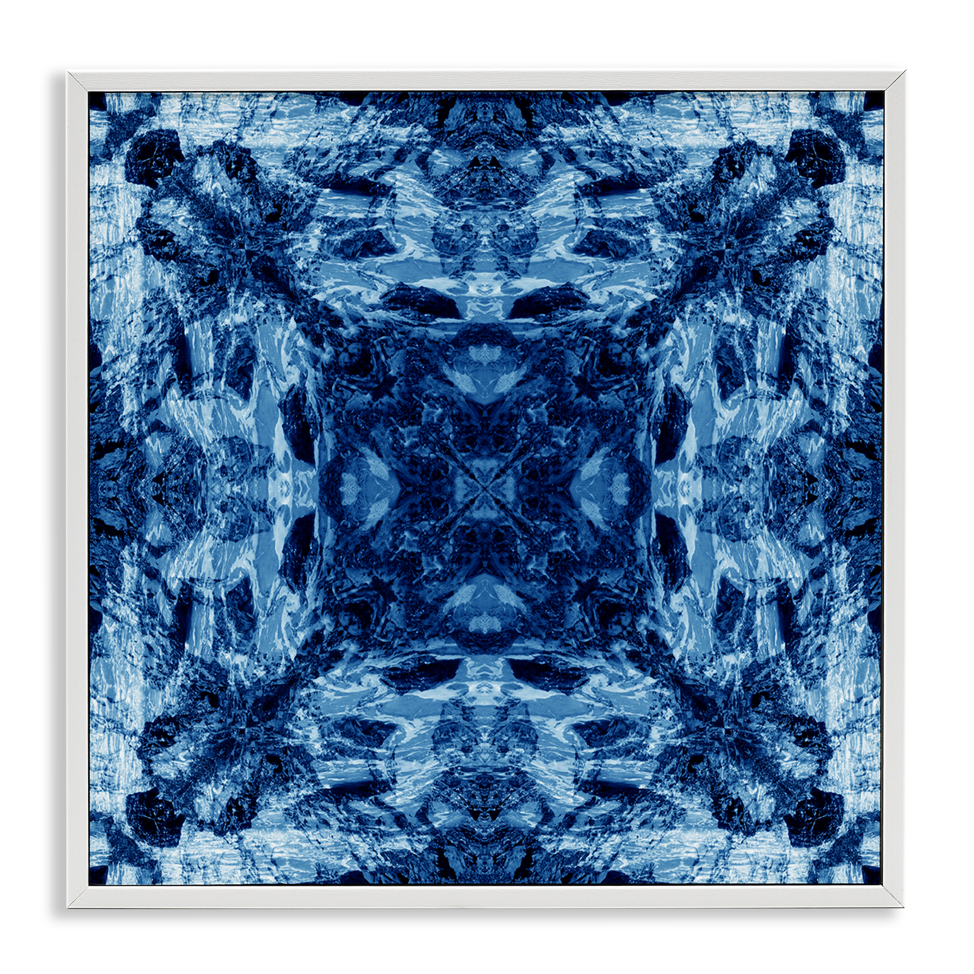Stupell Industries Blue Tie Dye Symmetry Abstract Painting White Framed Art Print Wall Art, 24 x 24