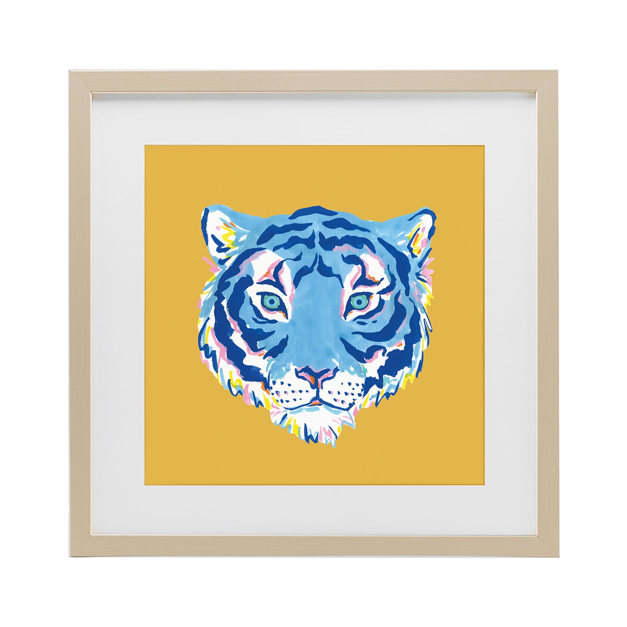 Stupell Industries Blue Tiger over Yellow Birch Framed Print Under Glass, design by Karolina Sato