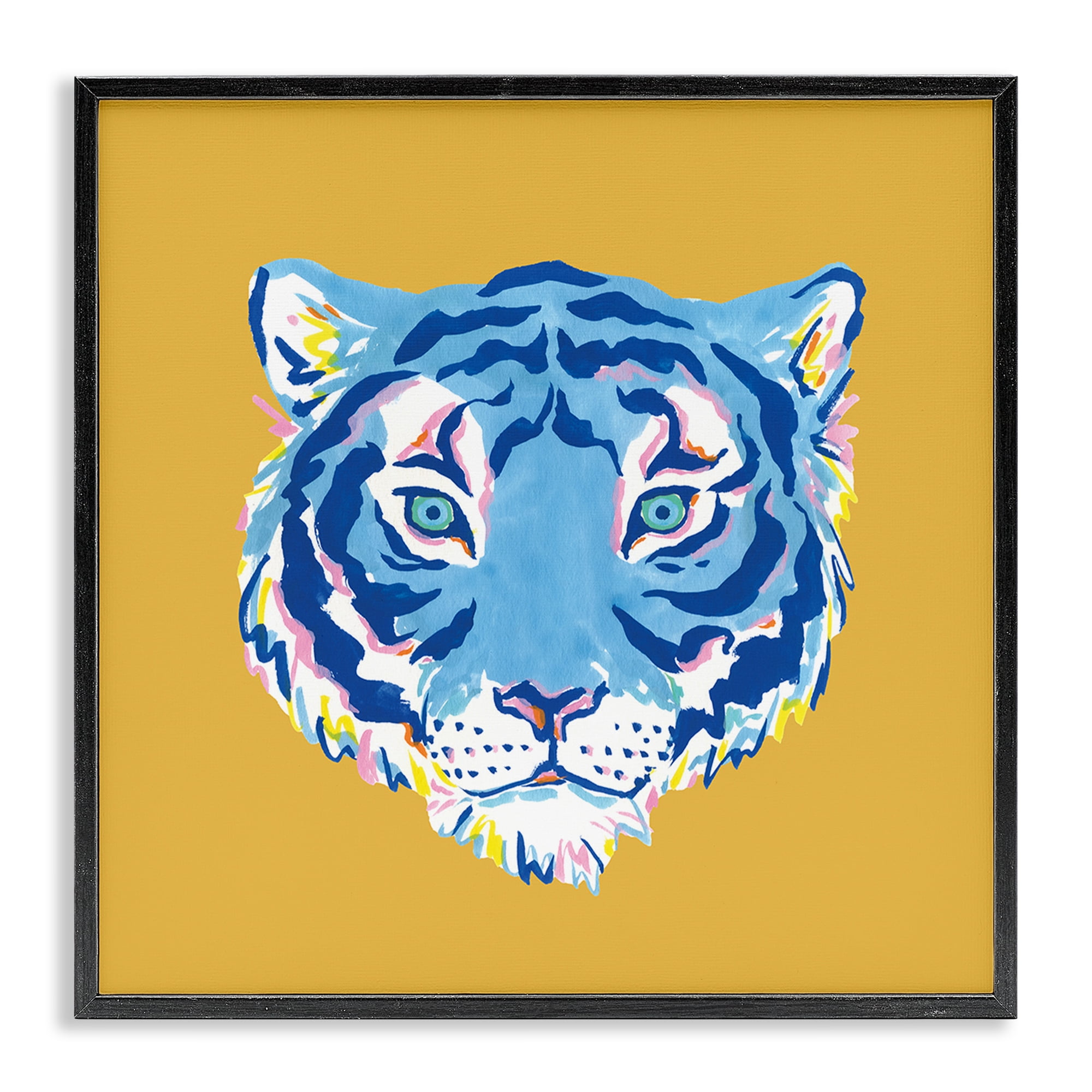 Stupell Industries Blue Tiger over Yellow Black Framed Giclee Art, design by Karolina Sato