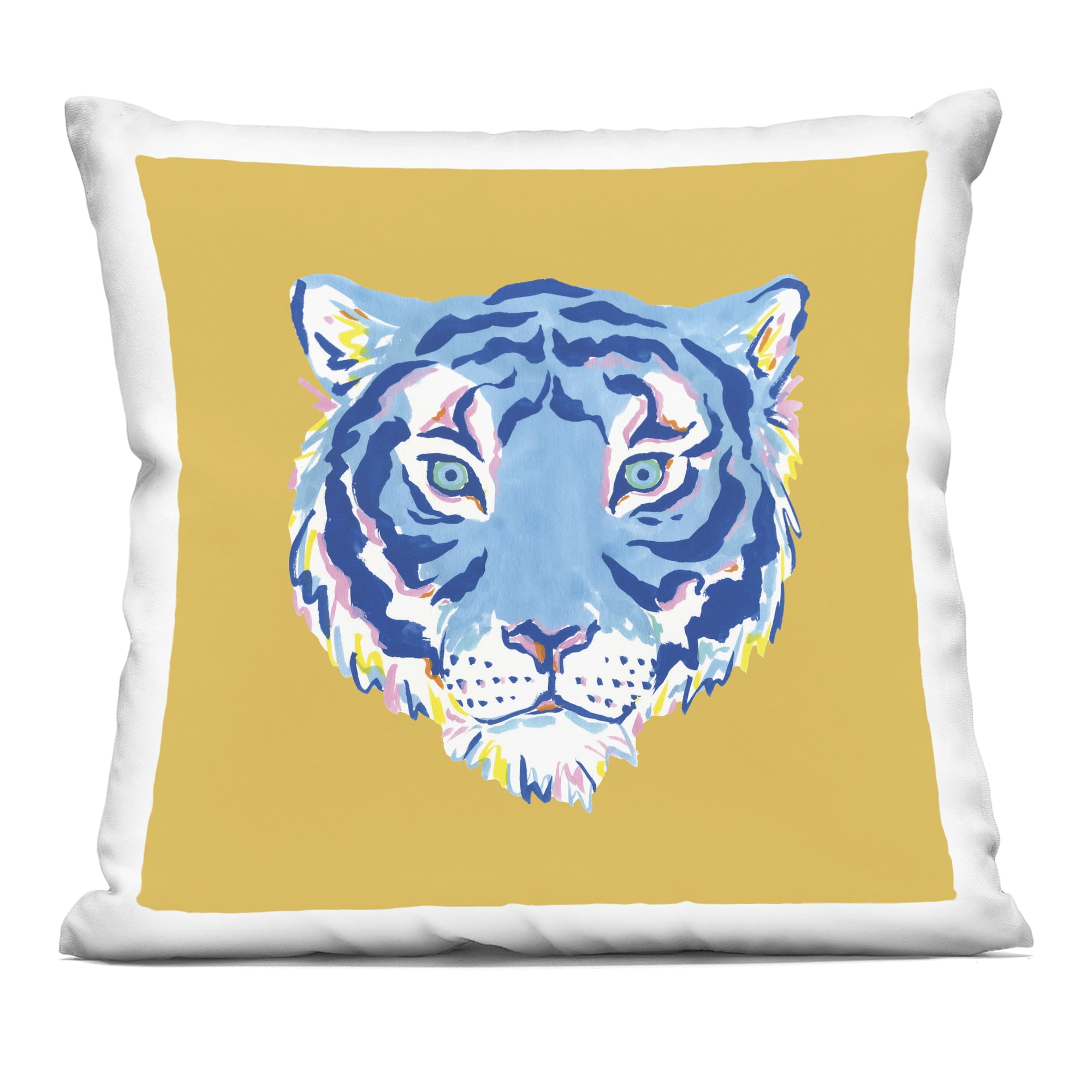 Stupell Industries Blue Tiger over Yellow Decorative Printed Throw Pillow, design by Karolina Sato, 18 x 7 x 18
