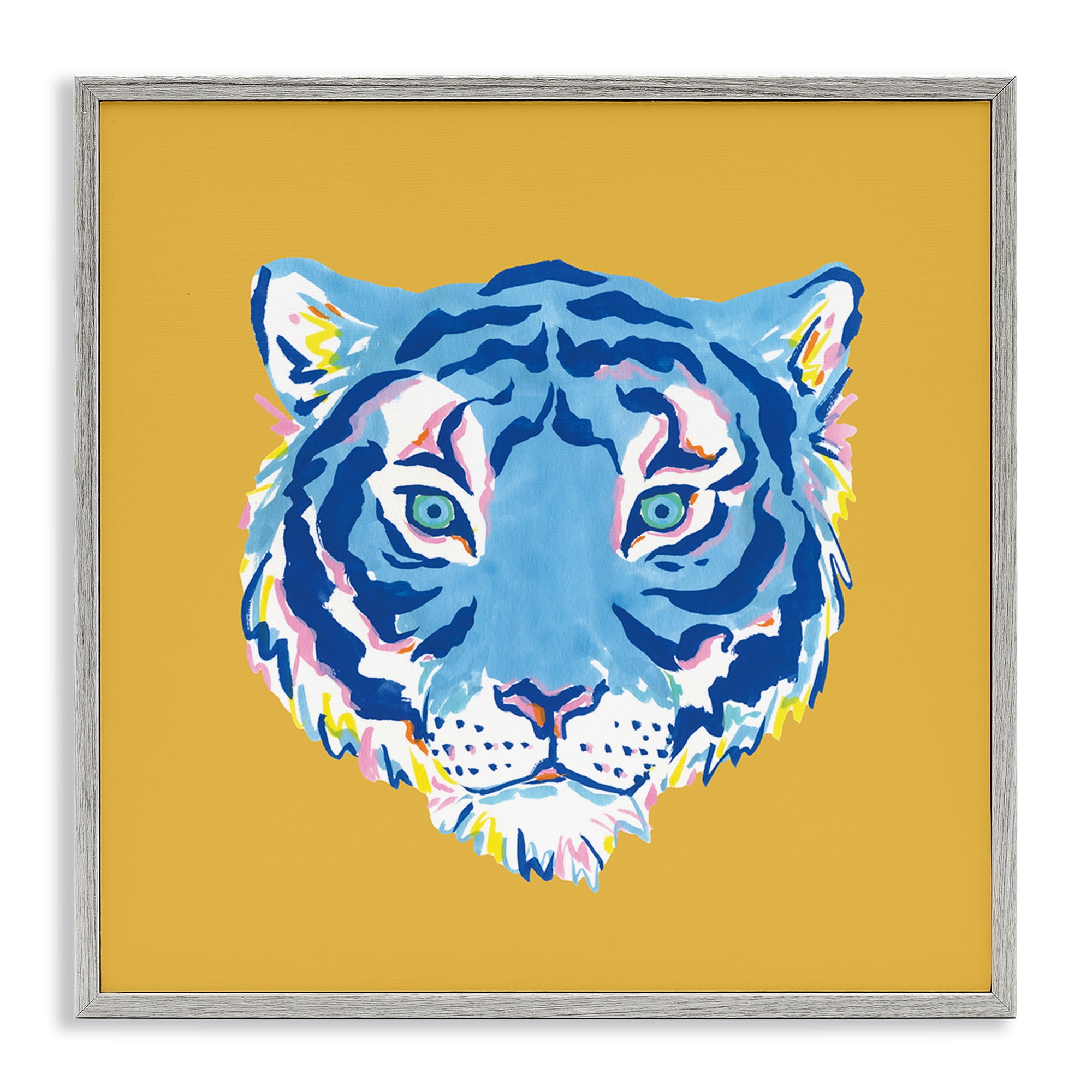 Stupell Industries Blue Tiger over Yellow Gray Framed Giclee Art, design by Karolina Sato