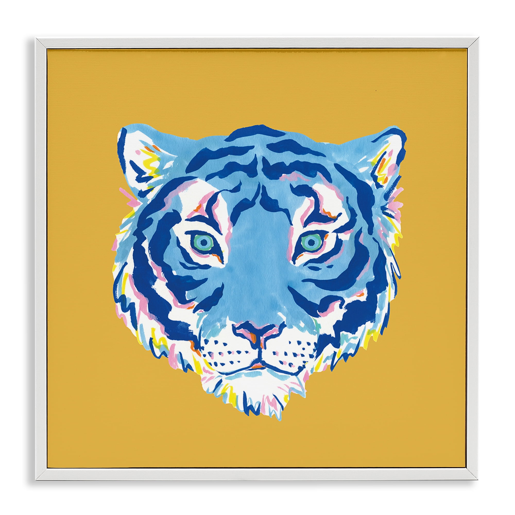 Stupell Industries Blue Tiger over Yellow White Framed Giclee Art, design by Karolina Sato