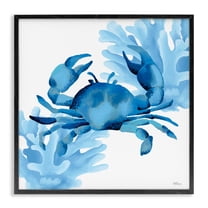 Stupell Industries Blue Tone Crab & Coral Animals Painting Black Framed Art Print Wall Art, 12 x 12
