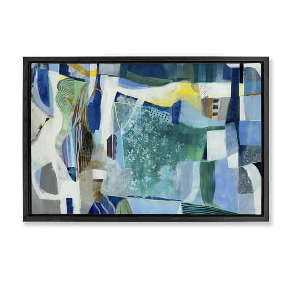 Stupell Industries Blue Tone Eclectic Abstract Black Framed Floater Canvas Wall Art design by Jill Martin, 17 x 25