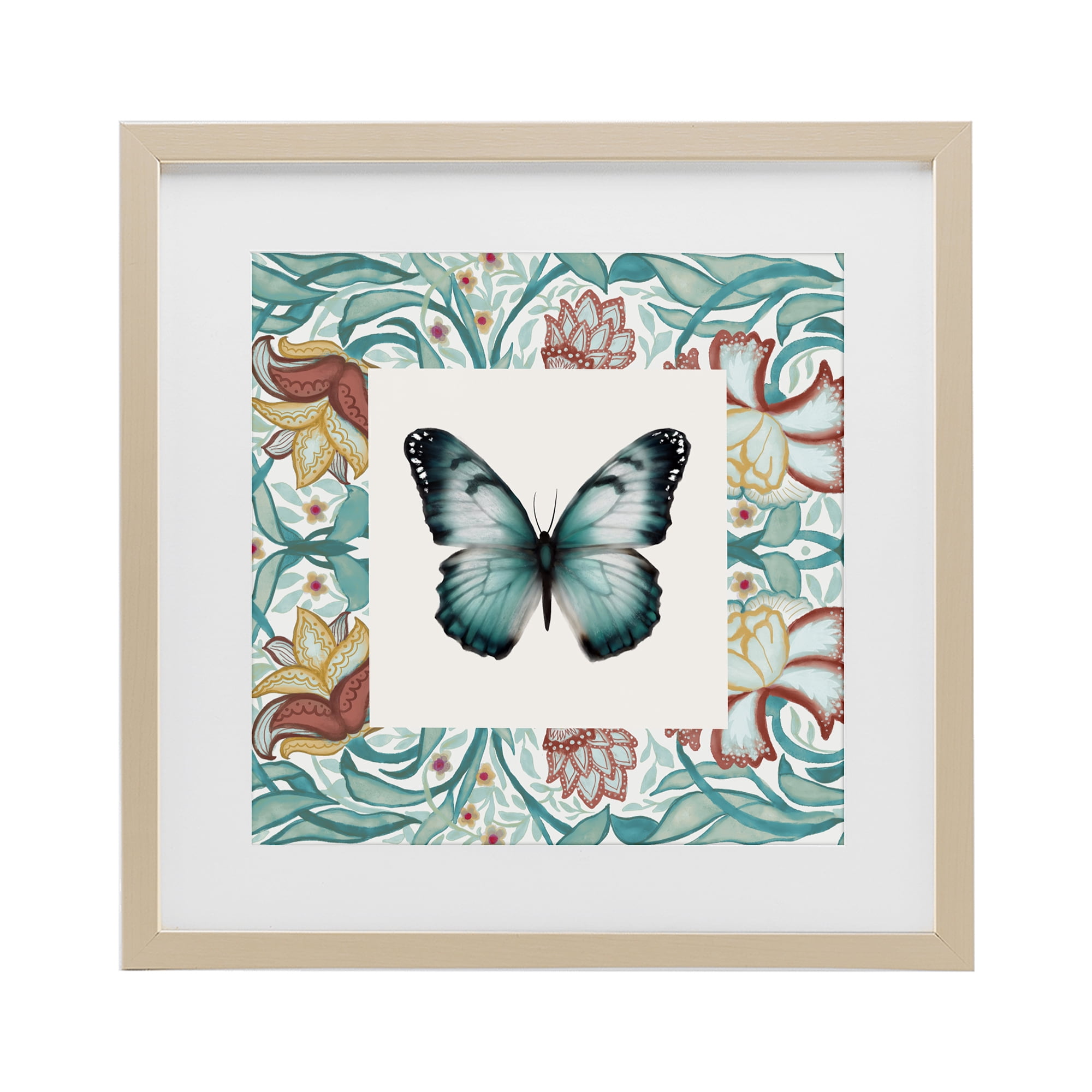 Stupell Industries Blue Toned Baroque Butterfly Birch Framed Print Under Glass, design by Elizabeth Medley