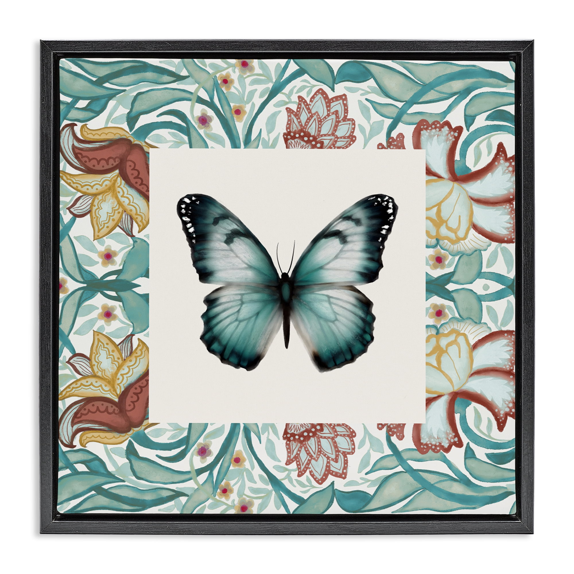 Stupell Industries Blue Toned Baroque Butterfly Black Framed Floater Canvas Wall Art, design by Elizabeth Medley
