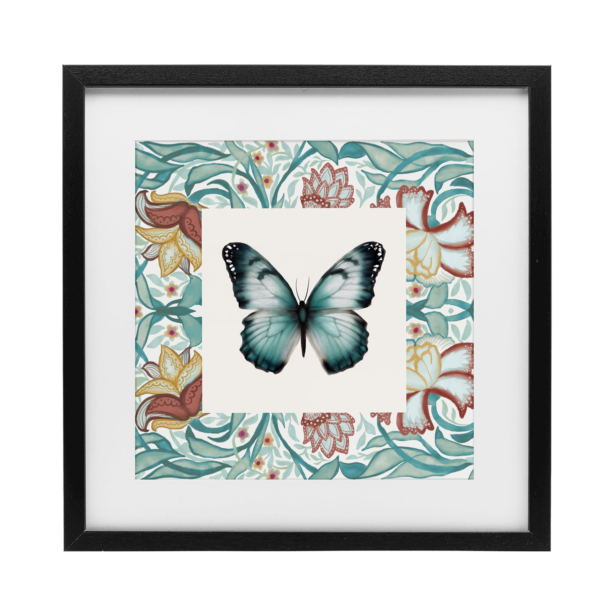 Stupell Industries Blue Toned Baroque Butterfly Black Framed Print Under Glass, design by Elizabeth Medley