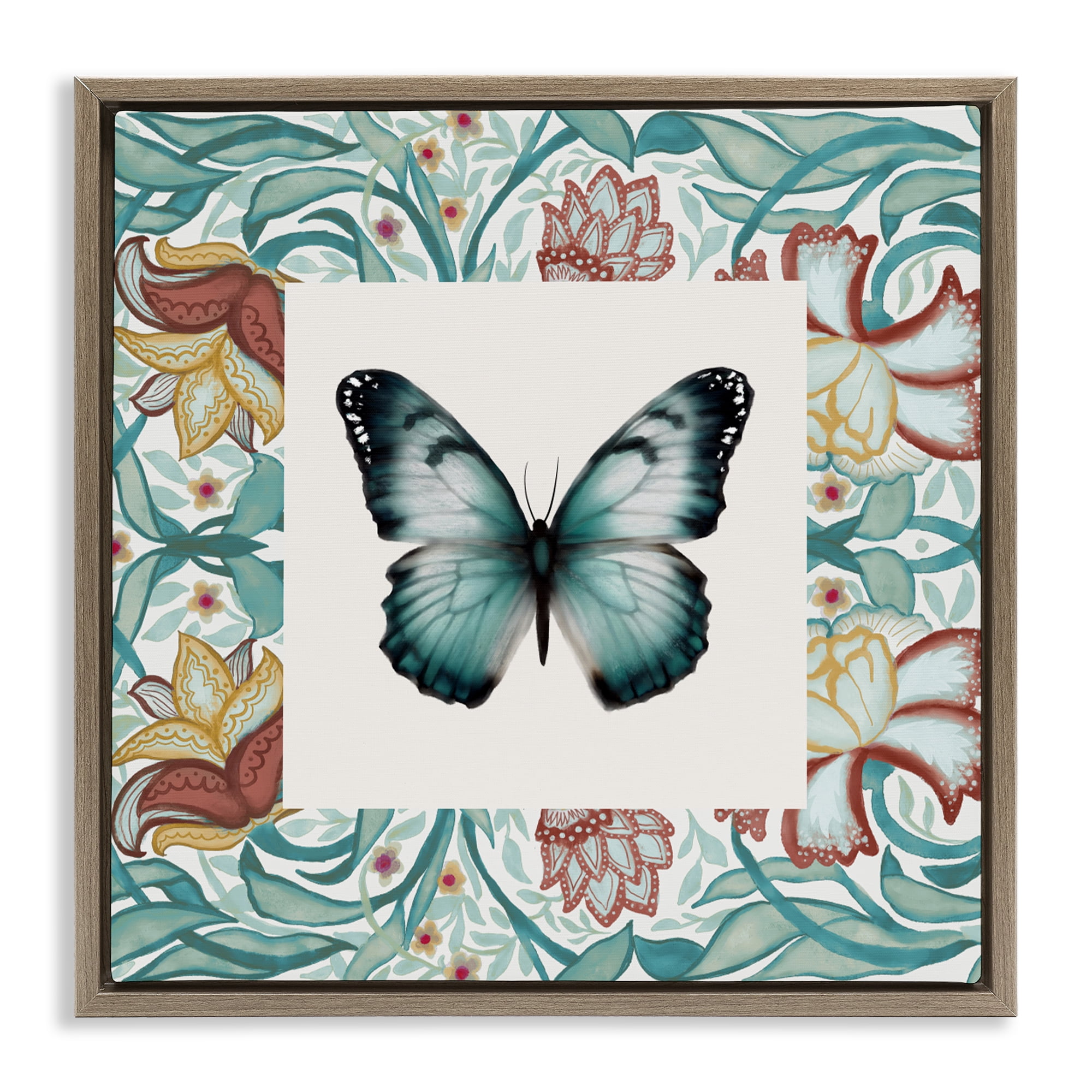 Stupell Industries Blue Toned Baroque Butterfly Brown Framed Floater Canvas Wall Art, design by Elizabeth Medley