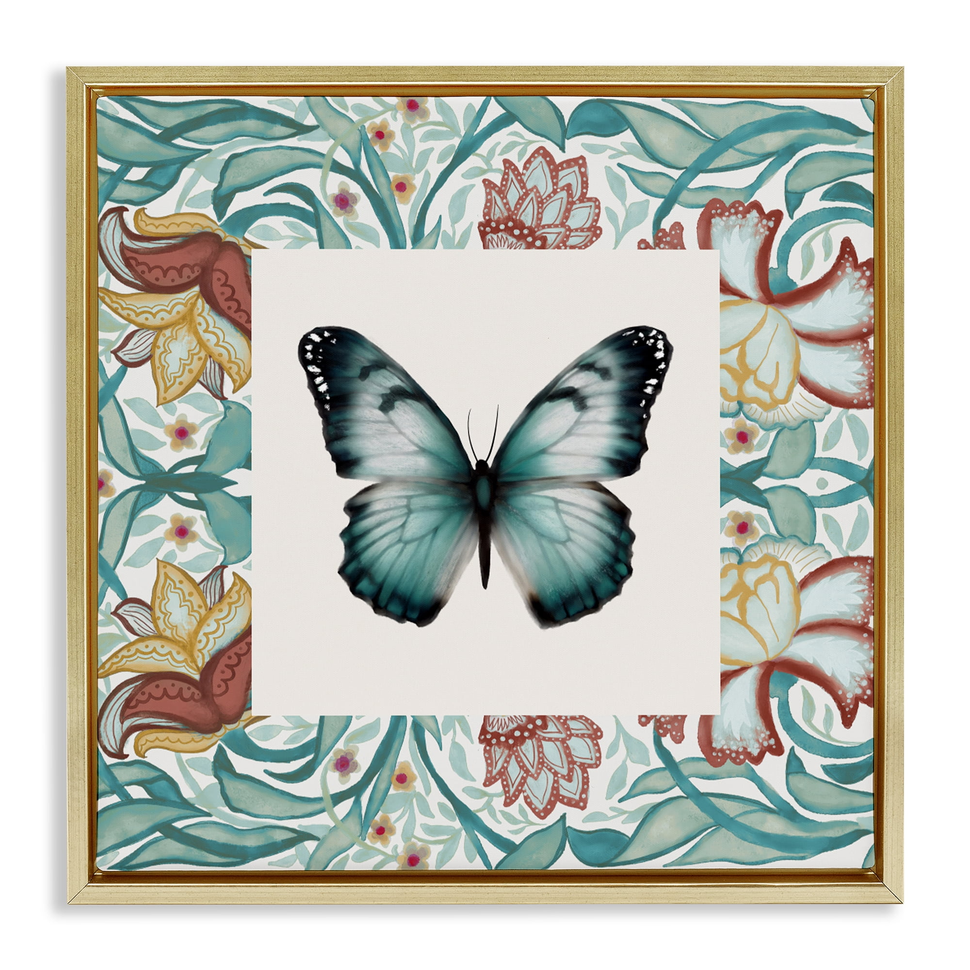 Stupell Industries Blue Toned Baroque Butterfly Gold Framed Floater Canvas Wall Art, design by Elizabeth Medley