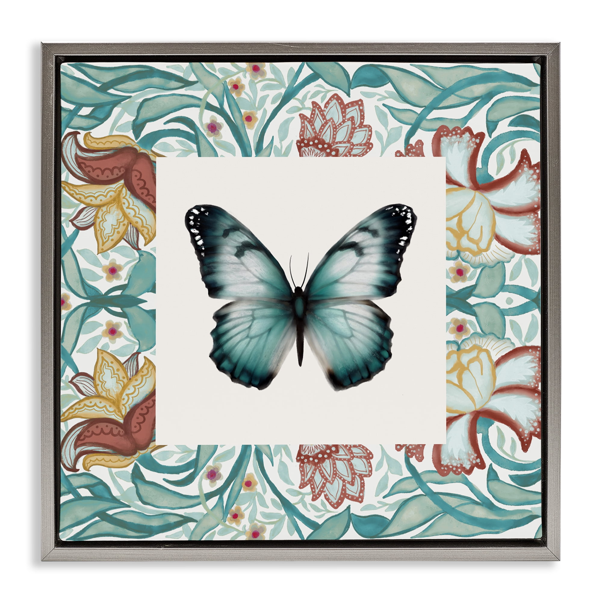 Stupell Industries Blue Toned Baroque Butterfly Gray Framed Floater Canvas Wall Art, design by Elizabeth Medley