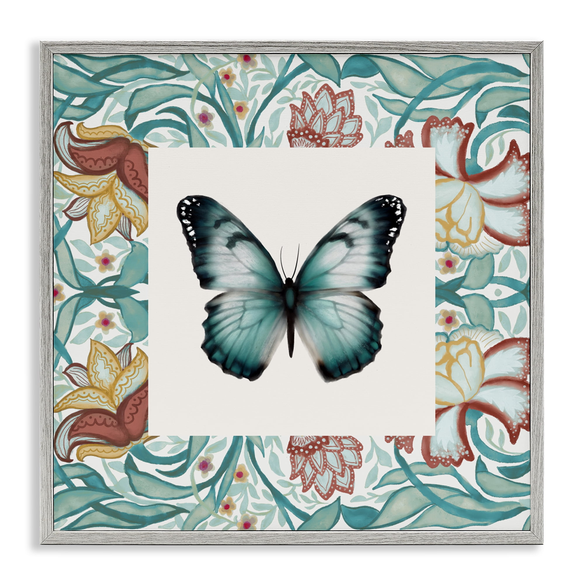 Stupell Industries Blue Toned Baroque Butterfly Gray Framed Giclee Art, design by Elizabeth Medley