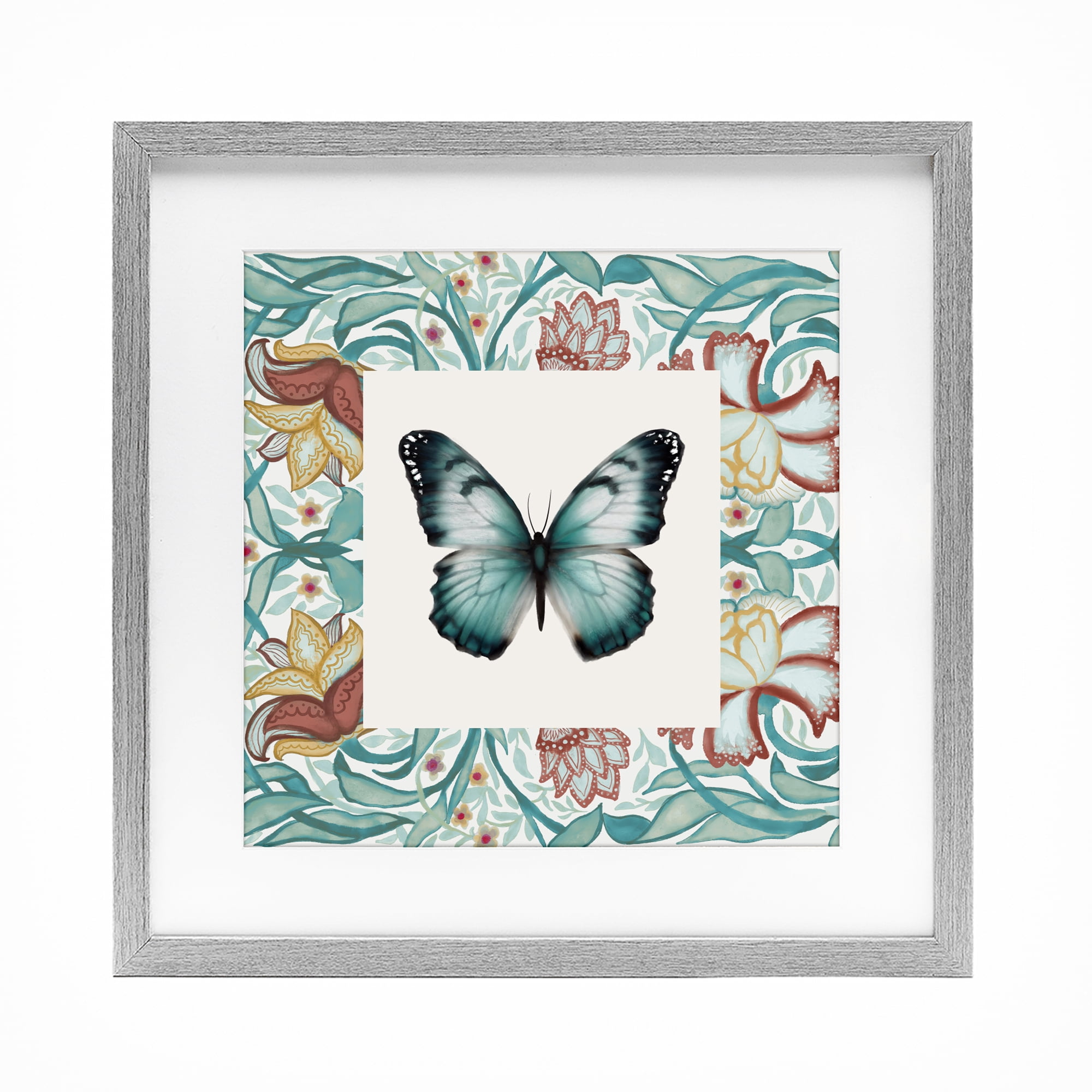 Stupell Industries Blue Toned Baroque Butterfly Gray Framed Print Under Glass, design by Elizabeth Medley