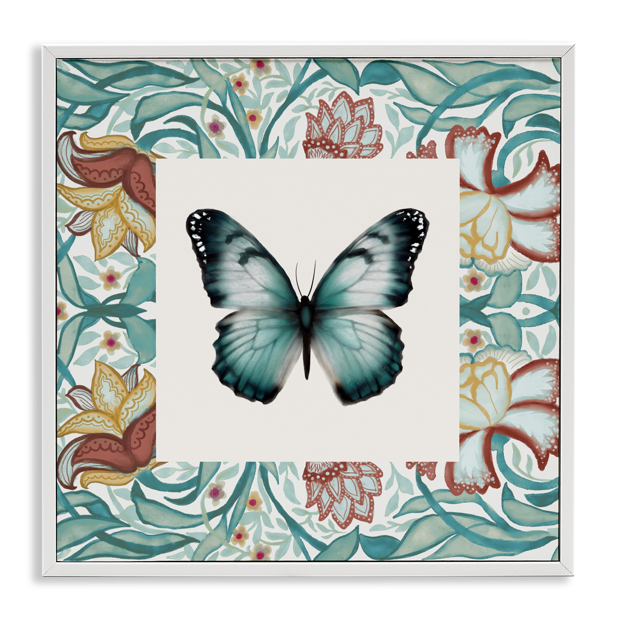 Stupell Industries Blue Toned Baroque Butterfly White Framed Giclee Art, design by Elizabeth Medley