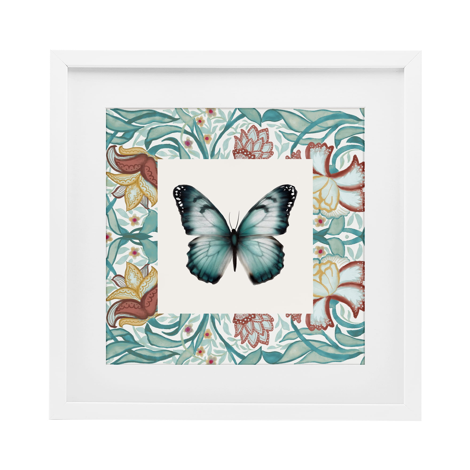 Stupell Industries Blue Toned Baroque Butterfly White Framed Print Under Glass, design by Elizabeth Medley